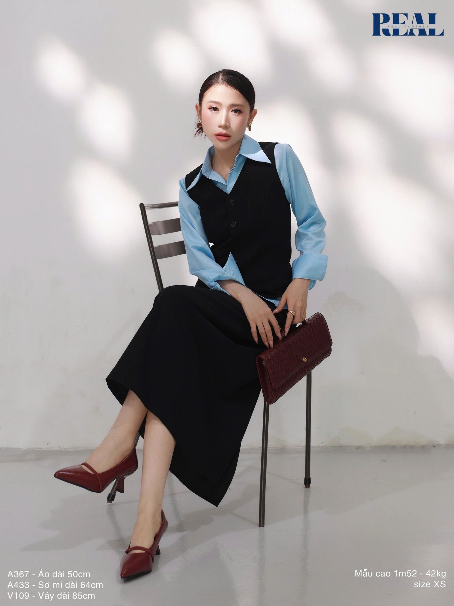 Sơ mi chít eo sọc tăm blue