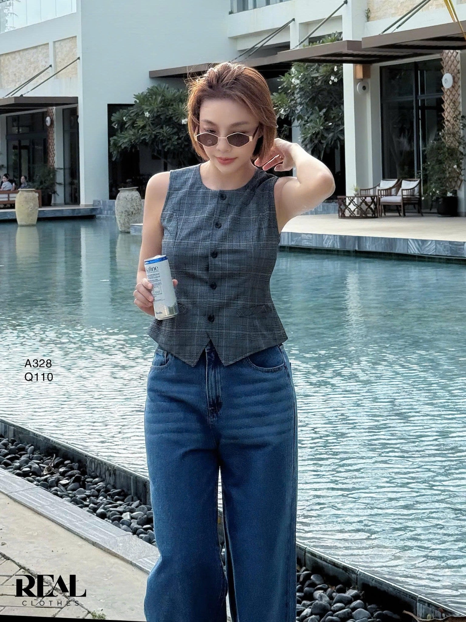 Quần Jeans suông xanh