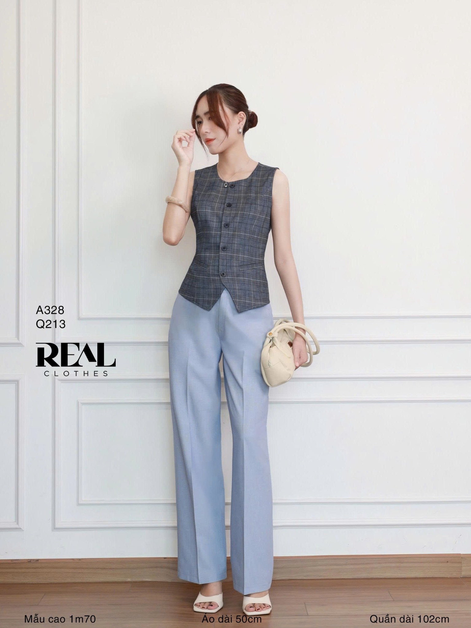 Áo kiểu ghile caro xanh