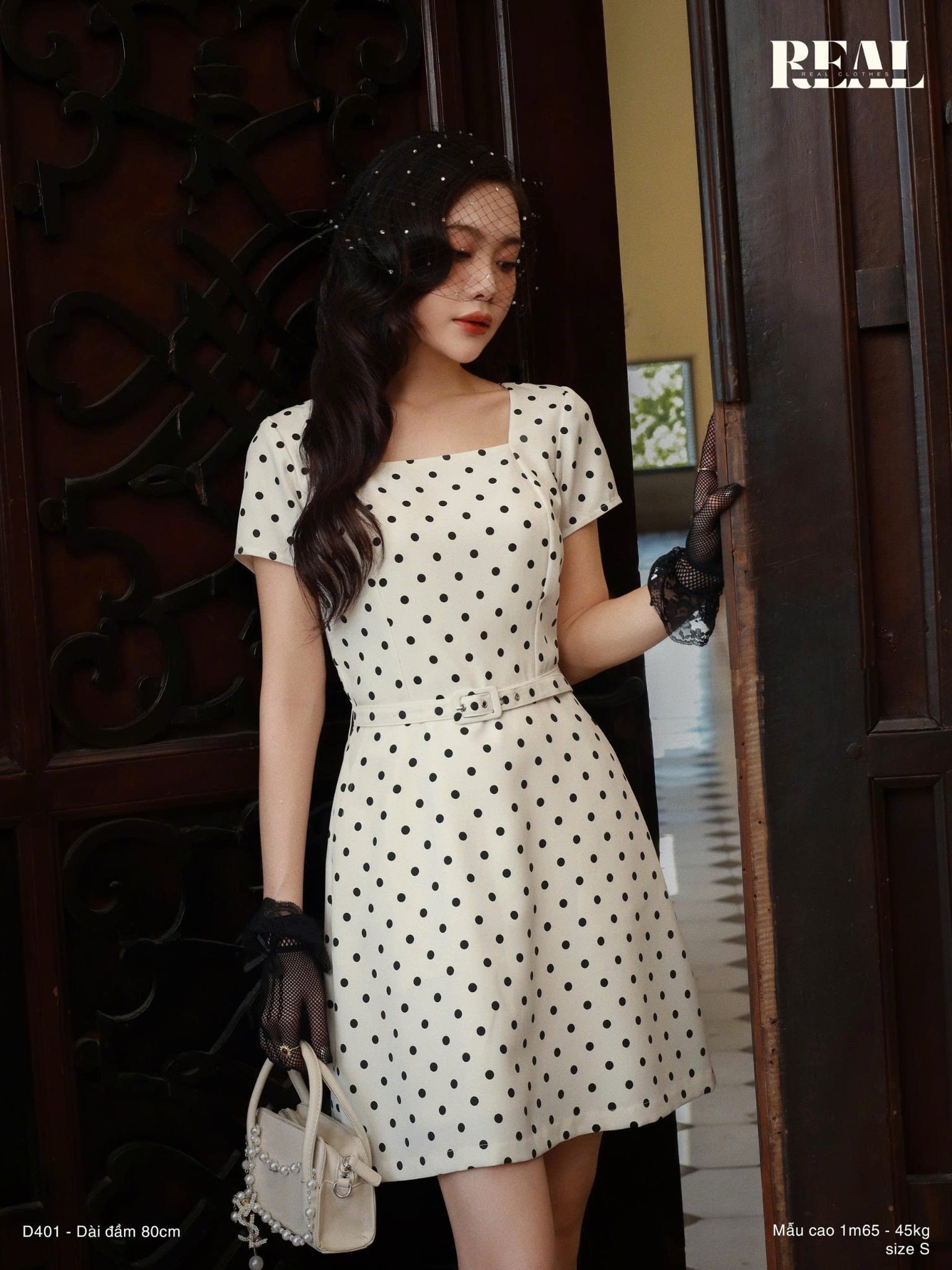 Đầm Lisa chấm bi kem