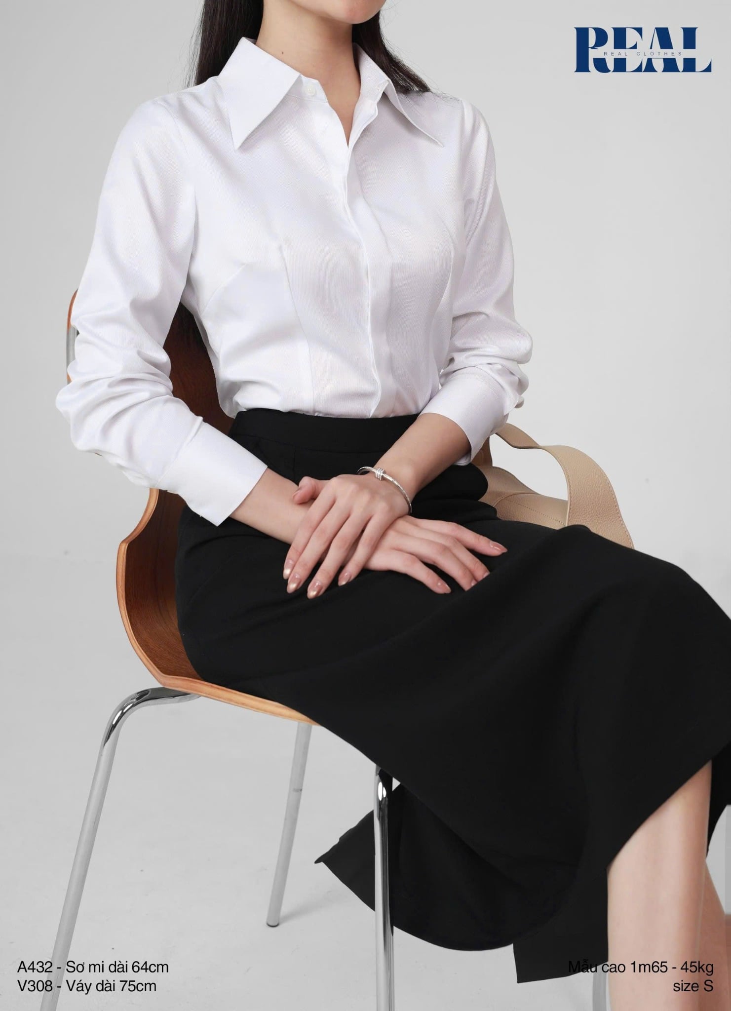 Sơ mi chít eo sọc tăm trắng