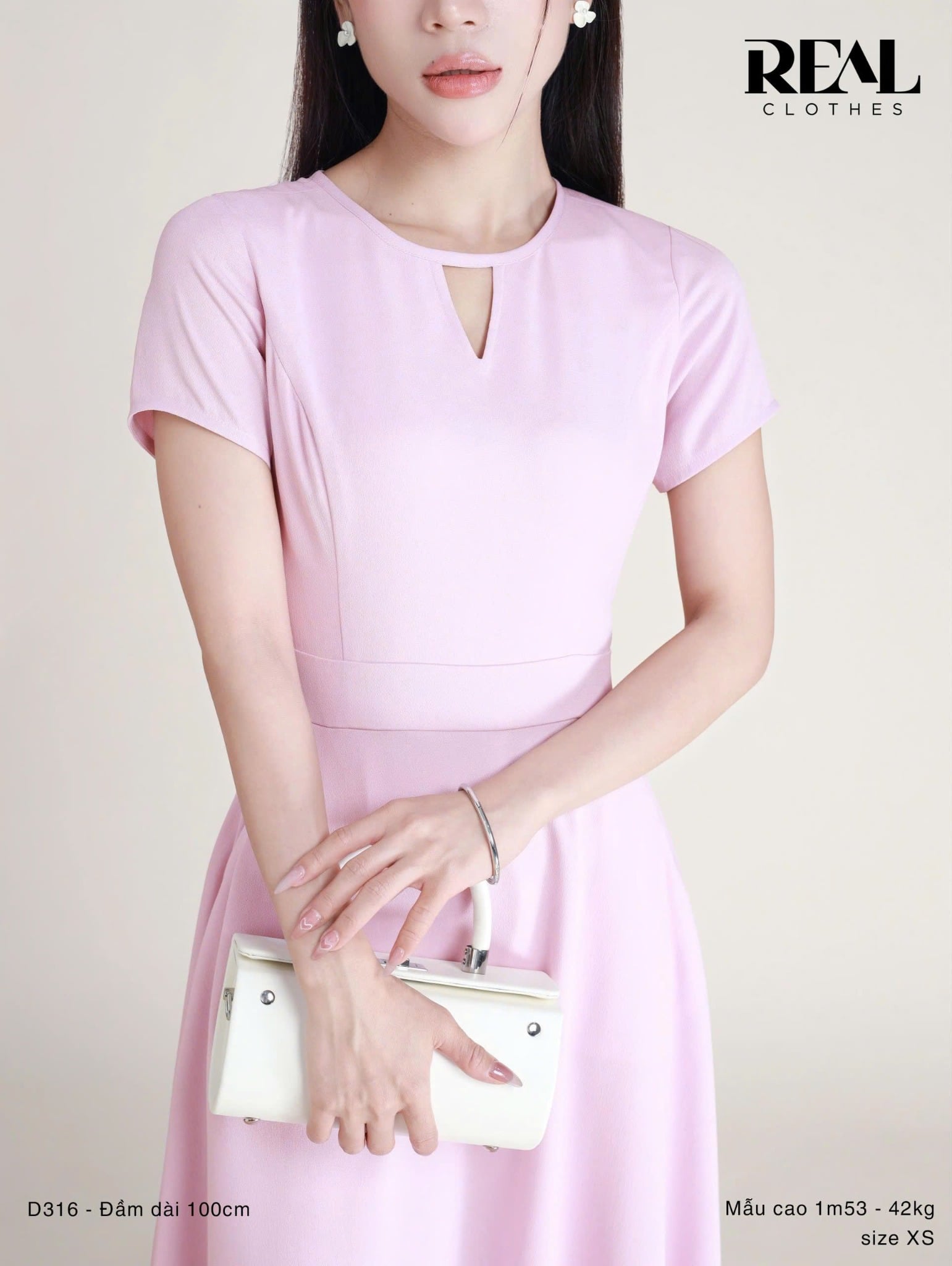 Đầm cổ tròn cách điệu hồng tím