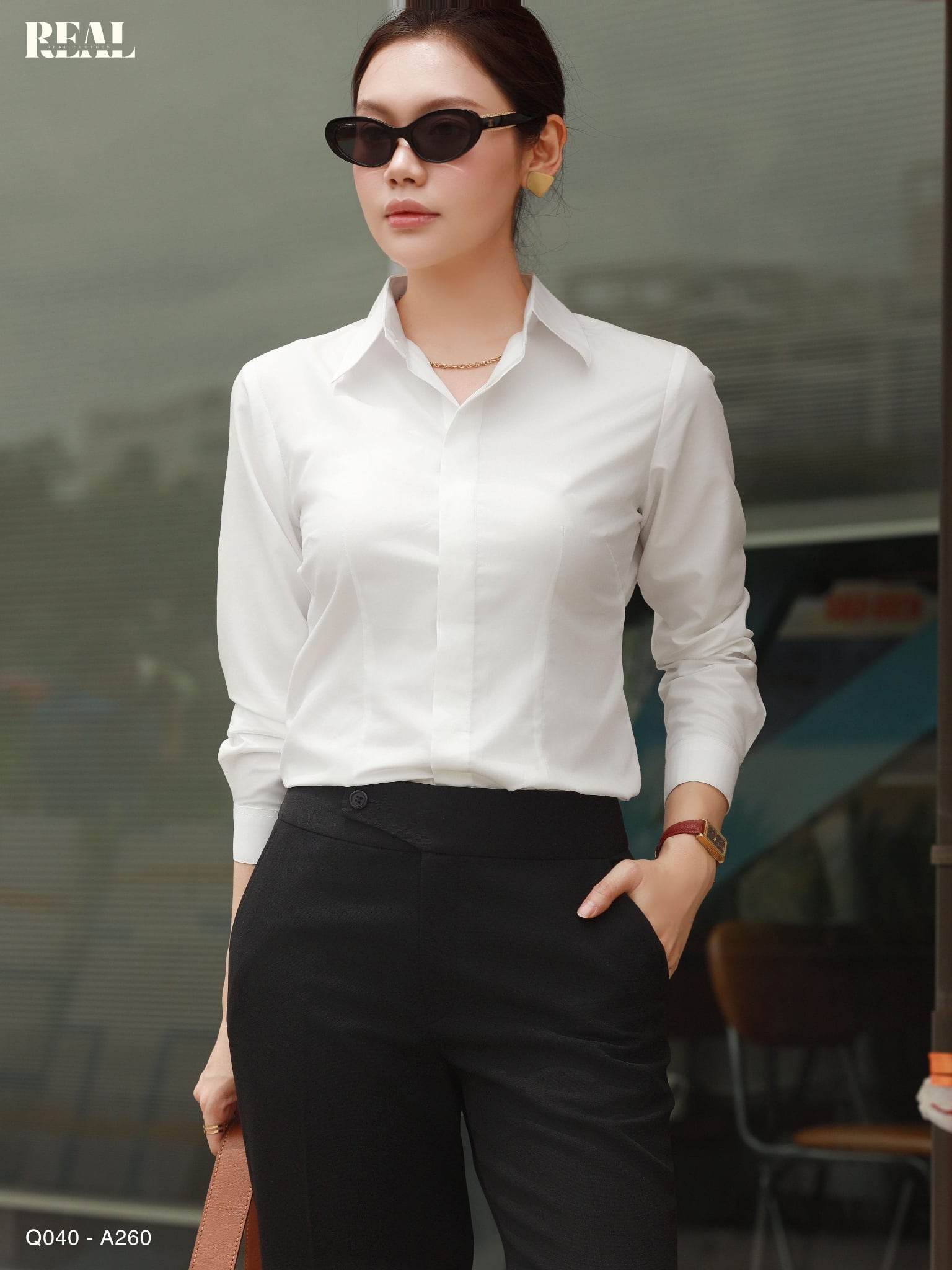  Sơ mi chít eo lụa sồi trắng 