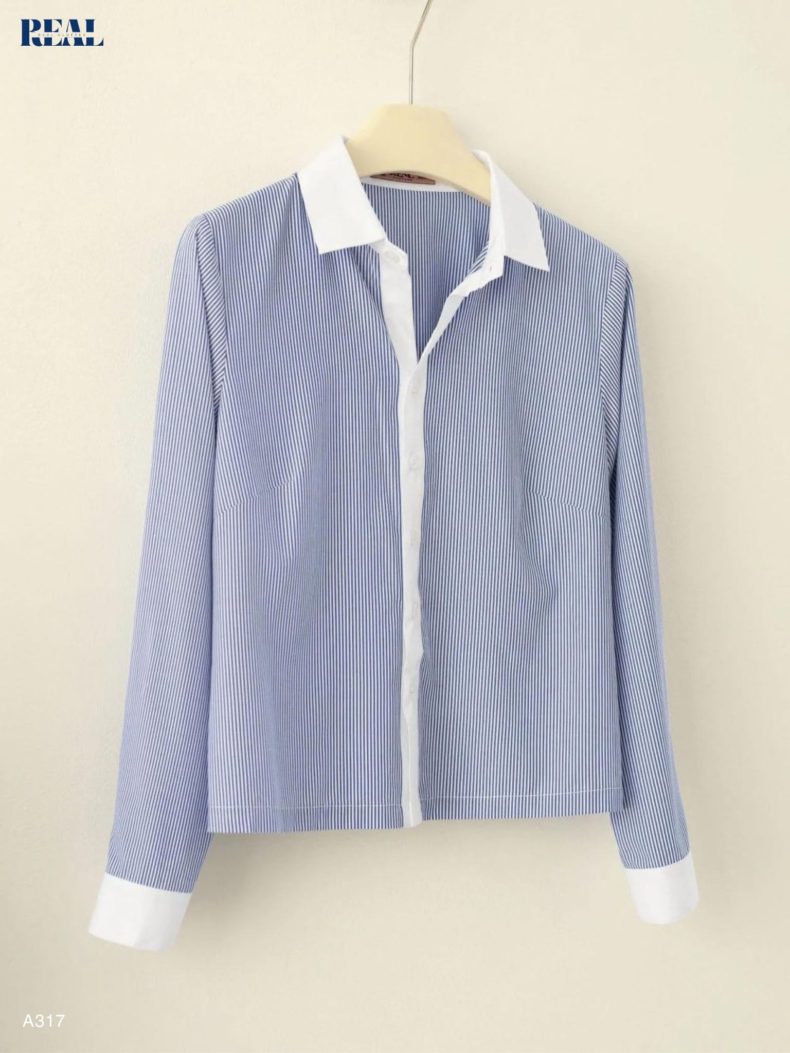 Sơ mi crop sọc xanh đậm SALE