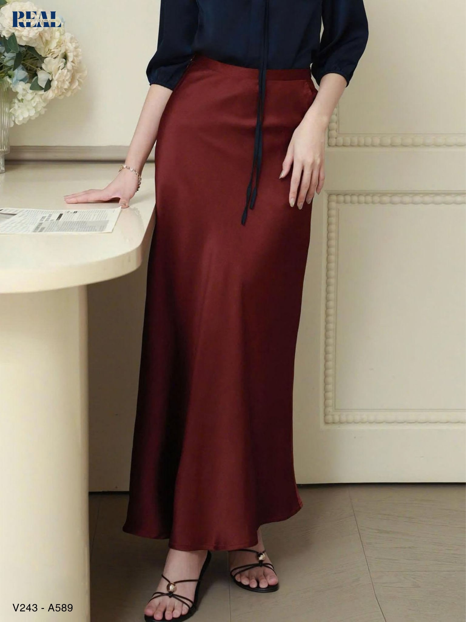 Váy lụa đỏ mận SALE