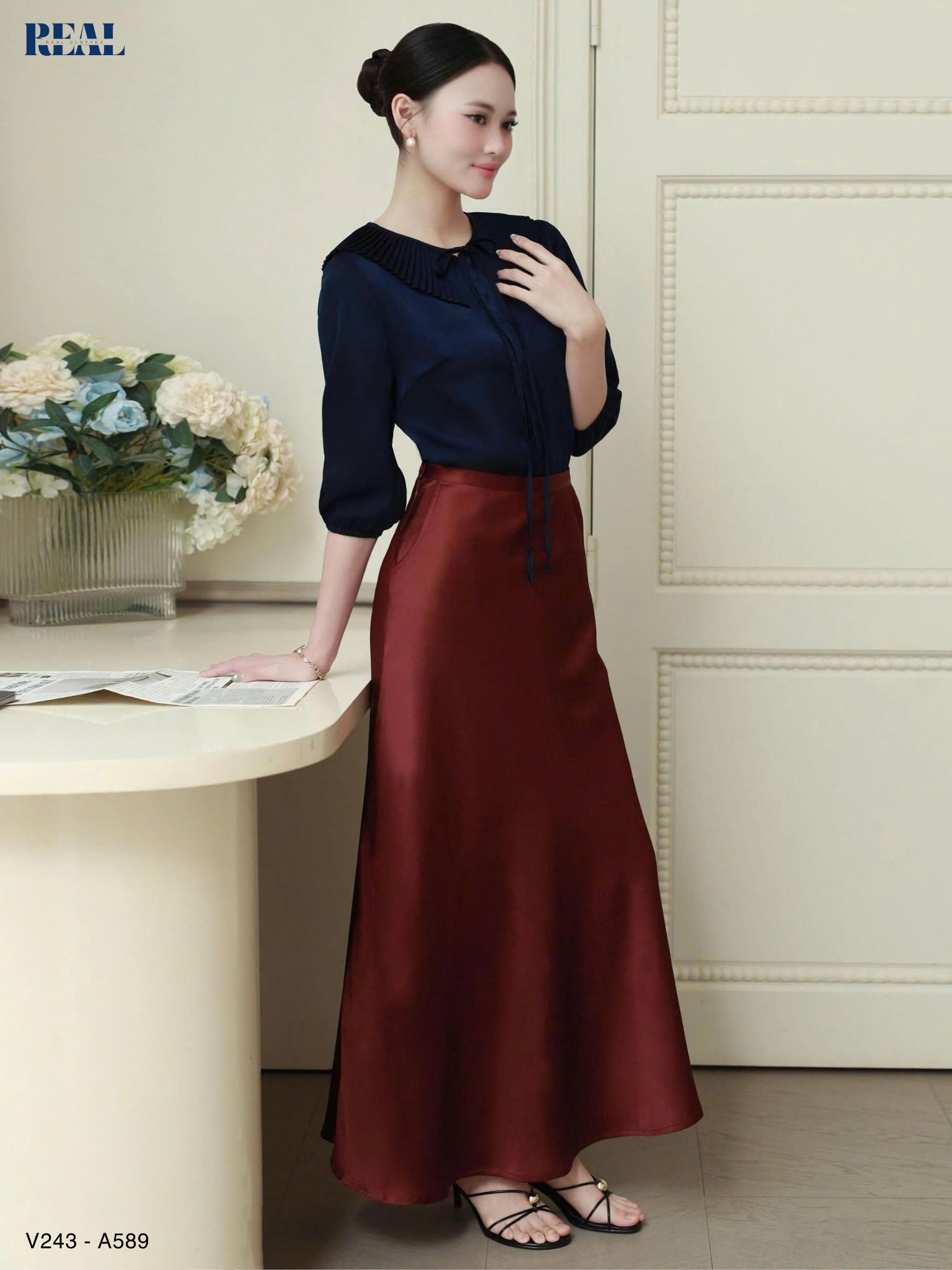  Váy lụa đỏ mận SALE 
