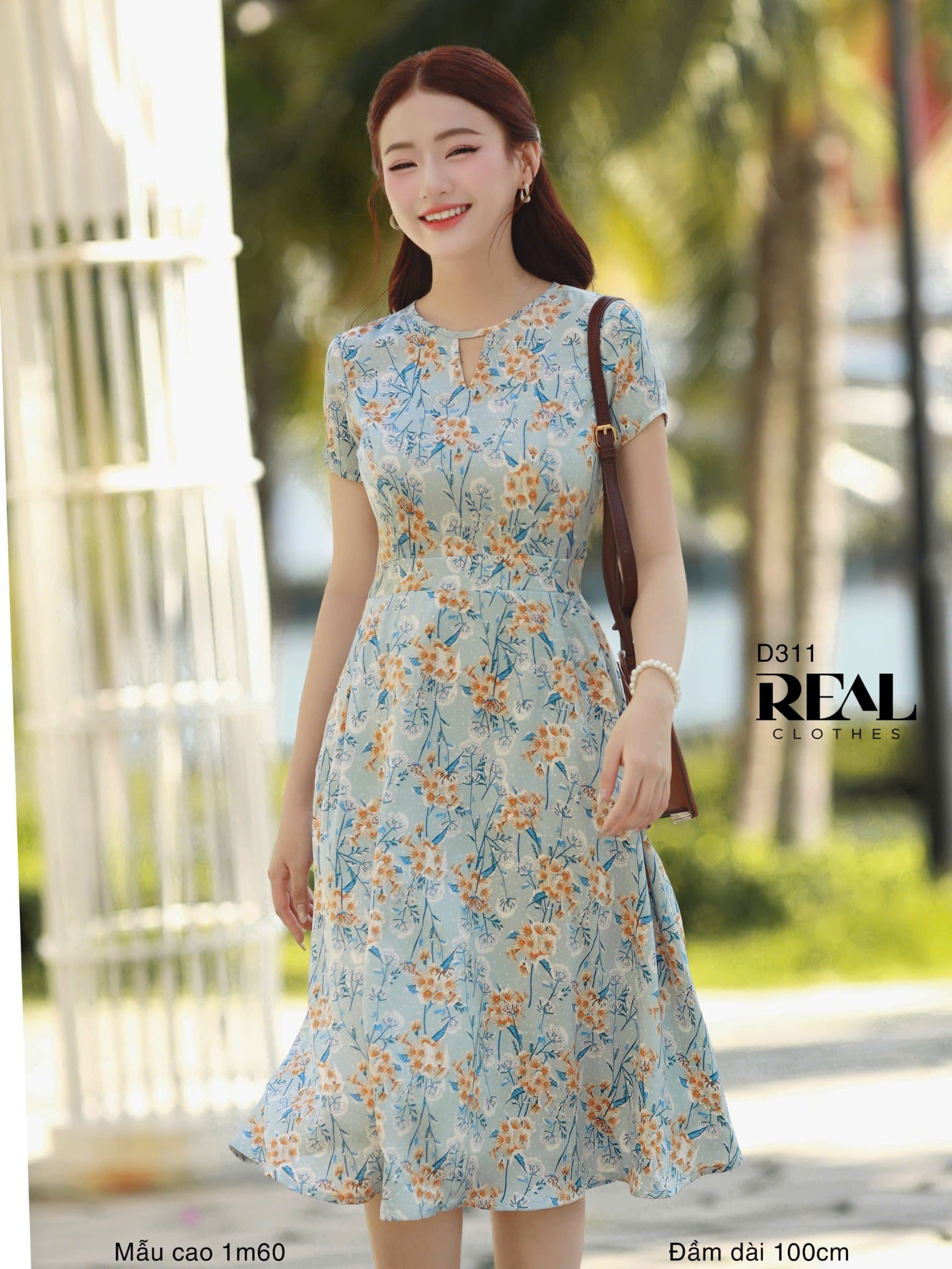 Đầm cổ tròn cách điệu hoa SALE