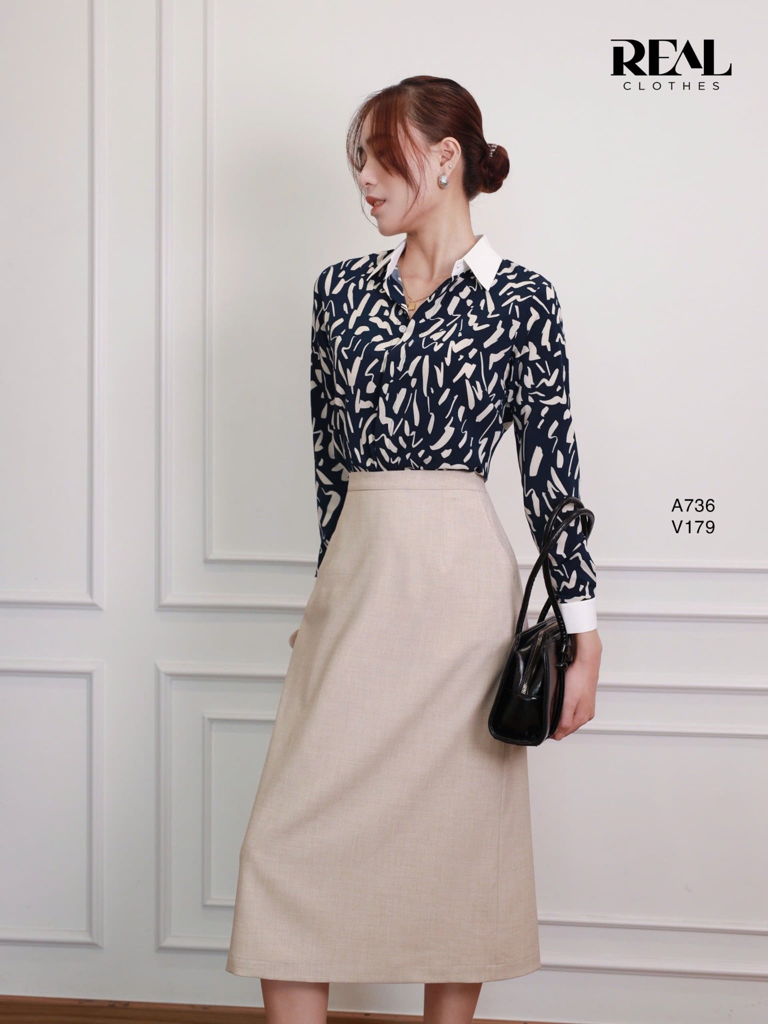 Sơ mi phối cổ họa tiết
