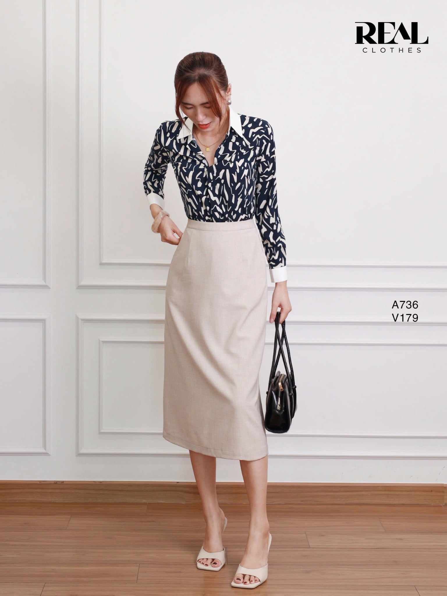 Sơ mi phối cổ họa tiết