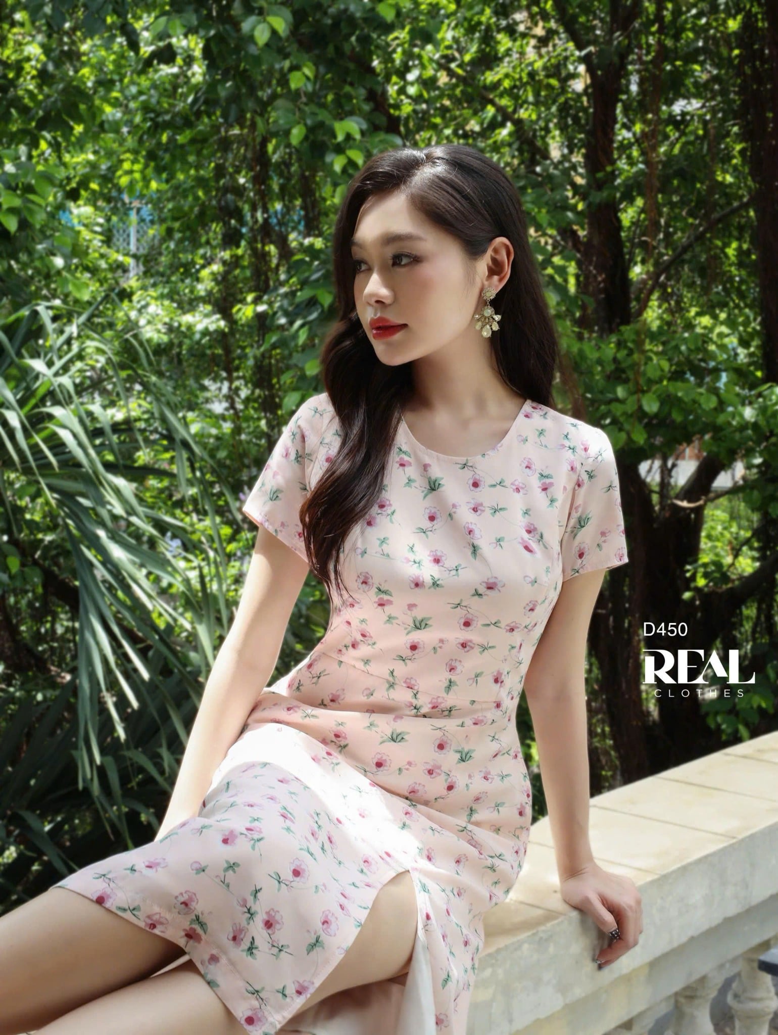 Đầm xẻ tà hoa hồng SALE