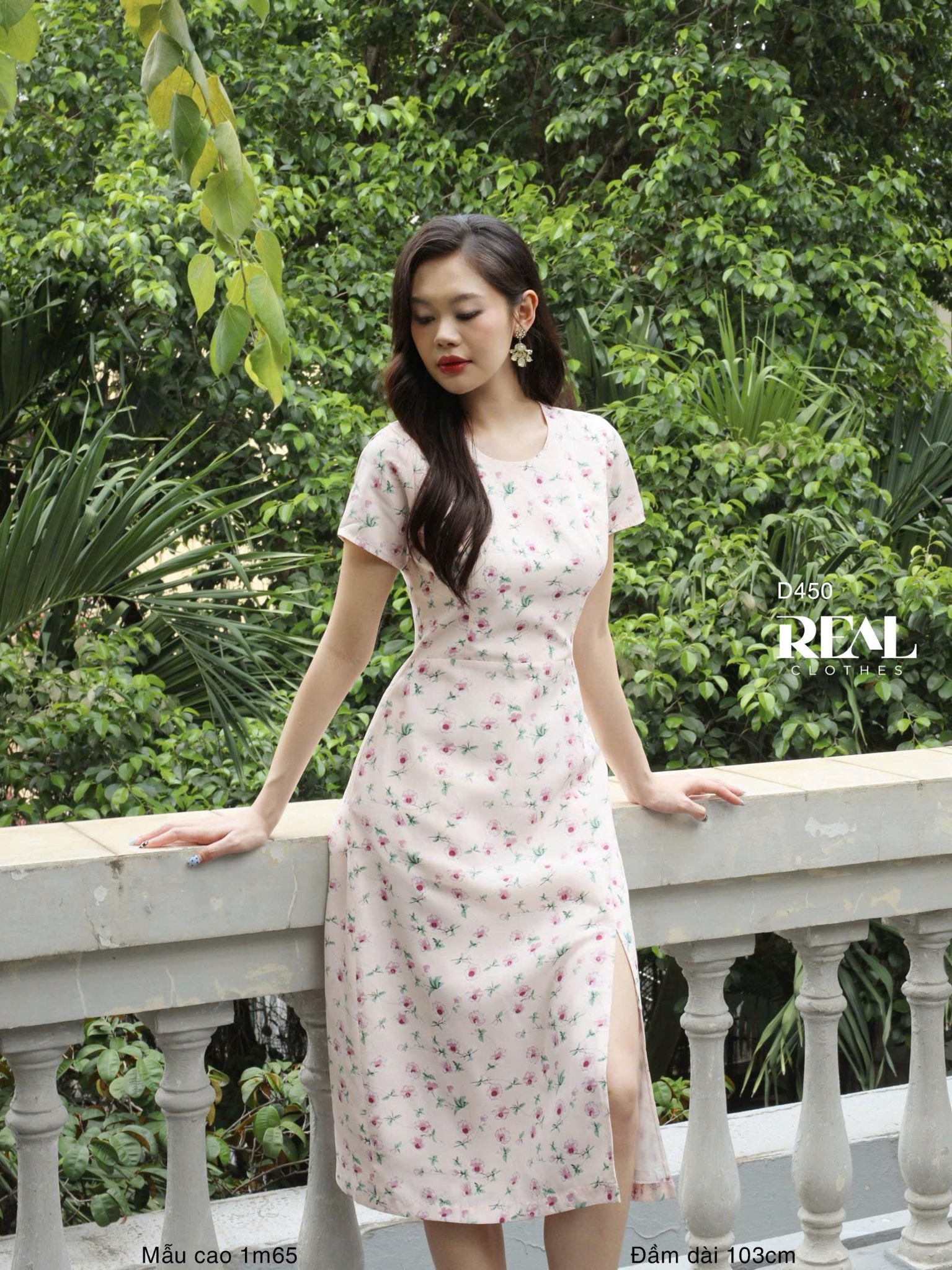 Đầm xẻ tà hoa hồng SALE