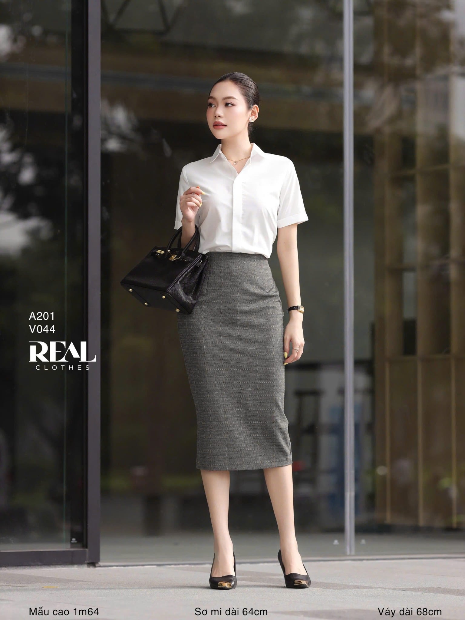 Sơ mi lụa sồi trắng tay đủ