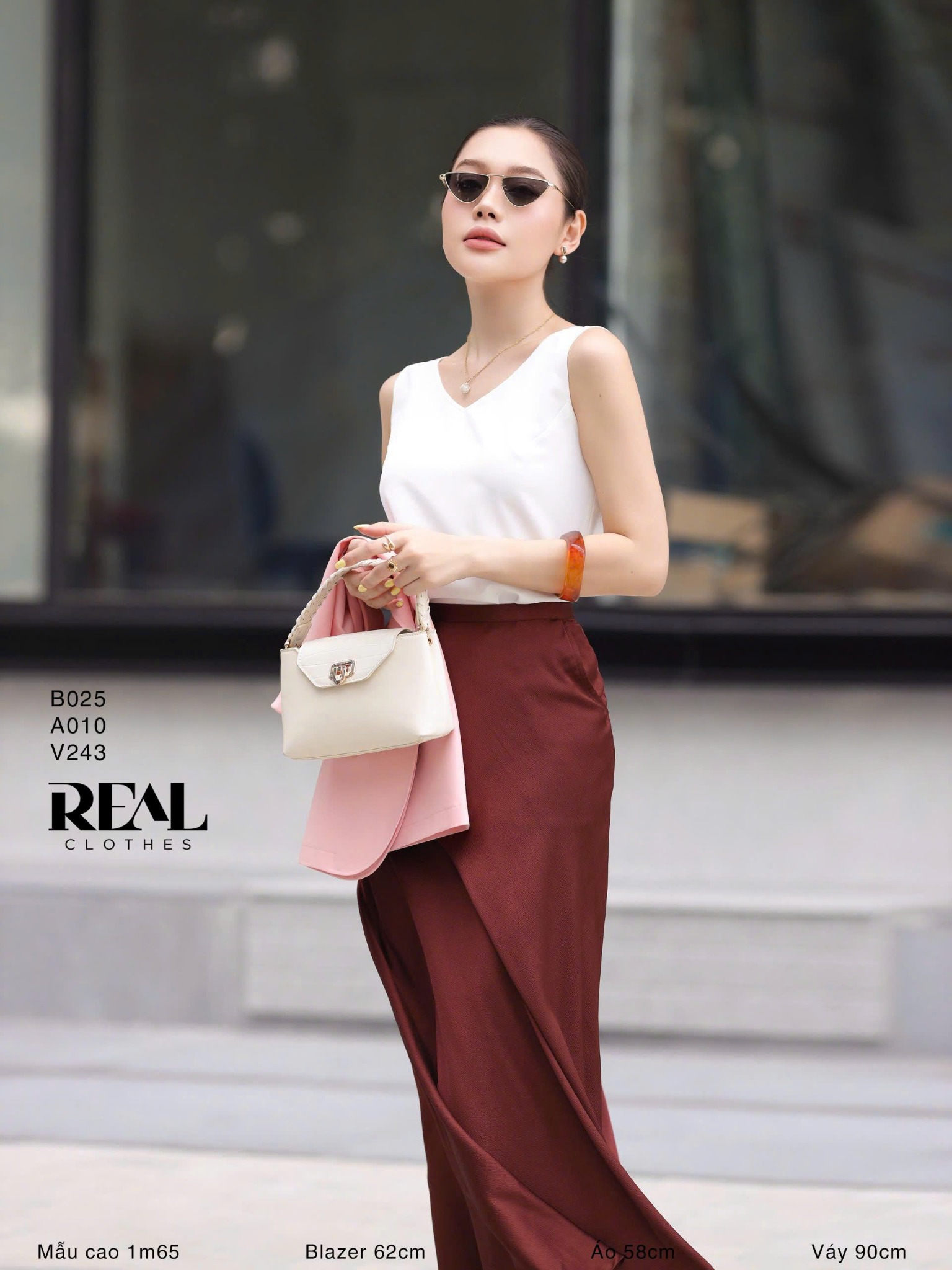 Blazer dài hồng satin