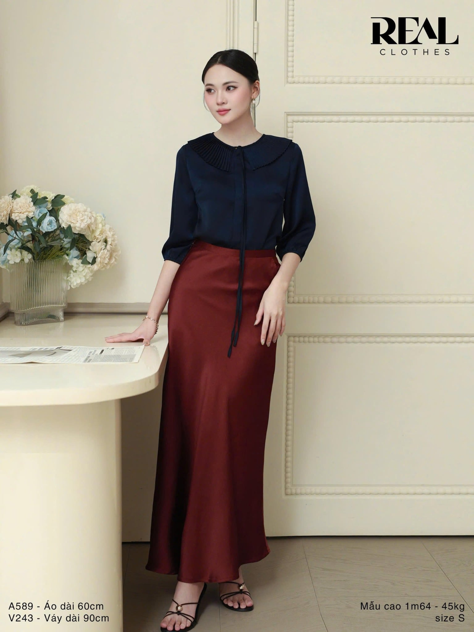 Áo cổ xếp xanh đen FINAL SALE