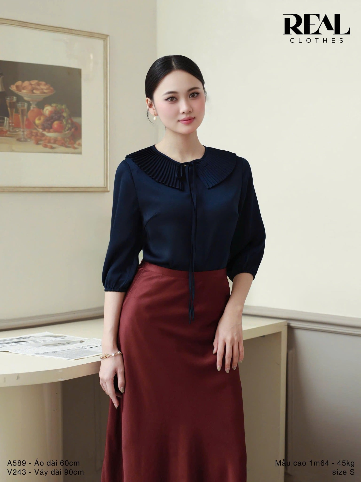  Áo cổ xếp xanh đen FINAL SALE 