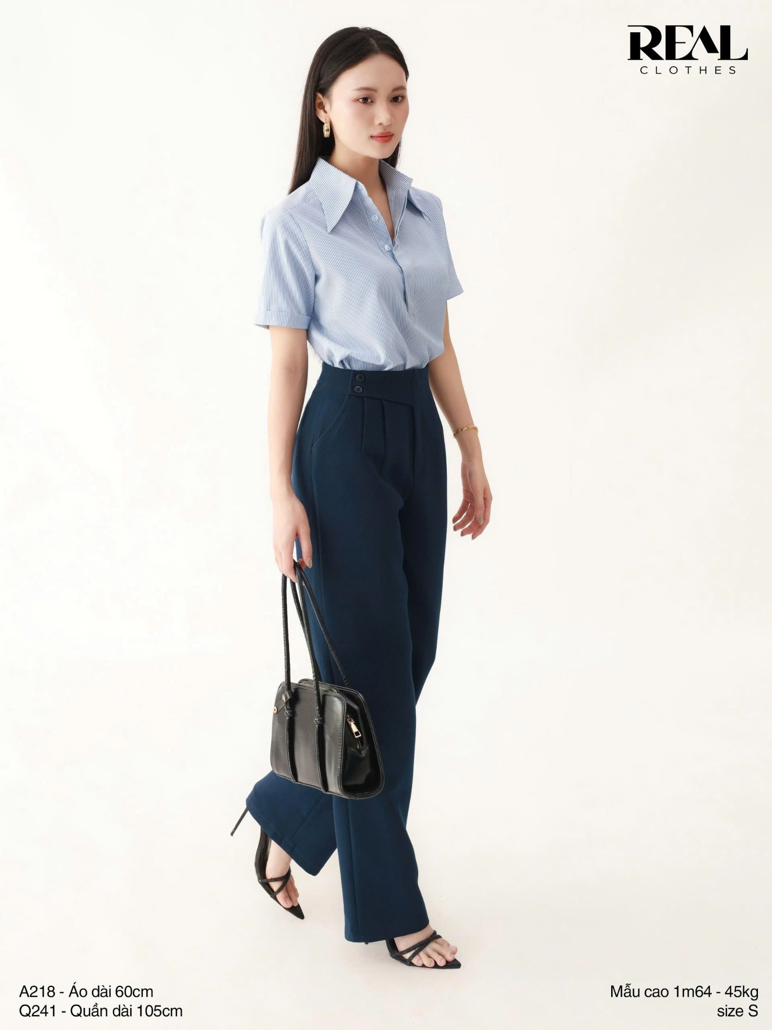 Sơ mi Anna sọc xanh tay đủ