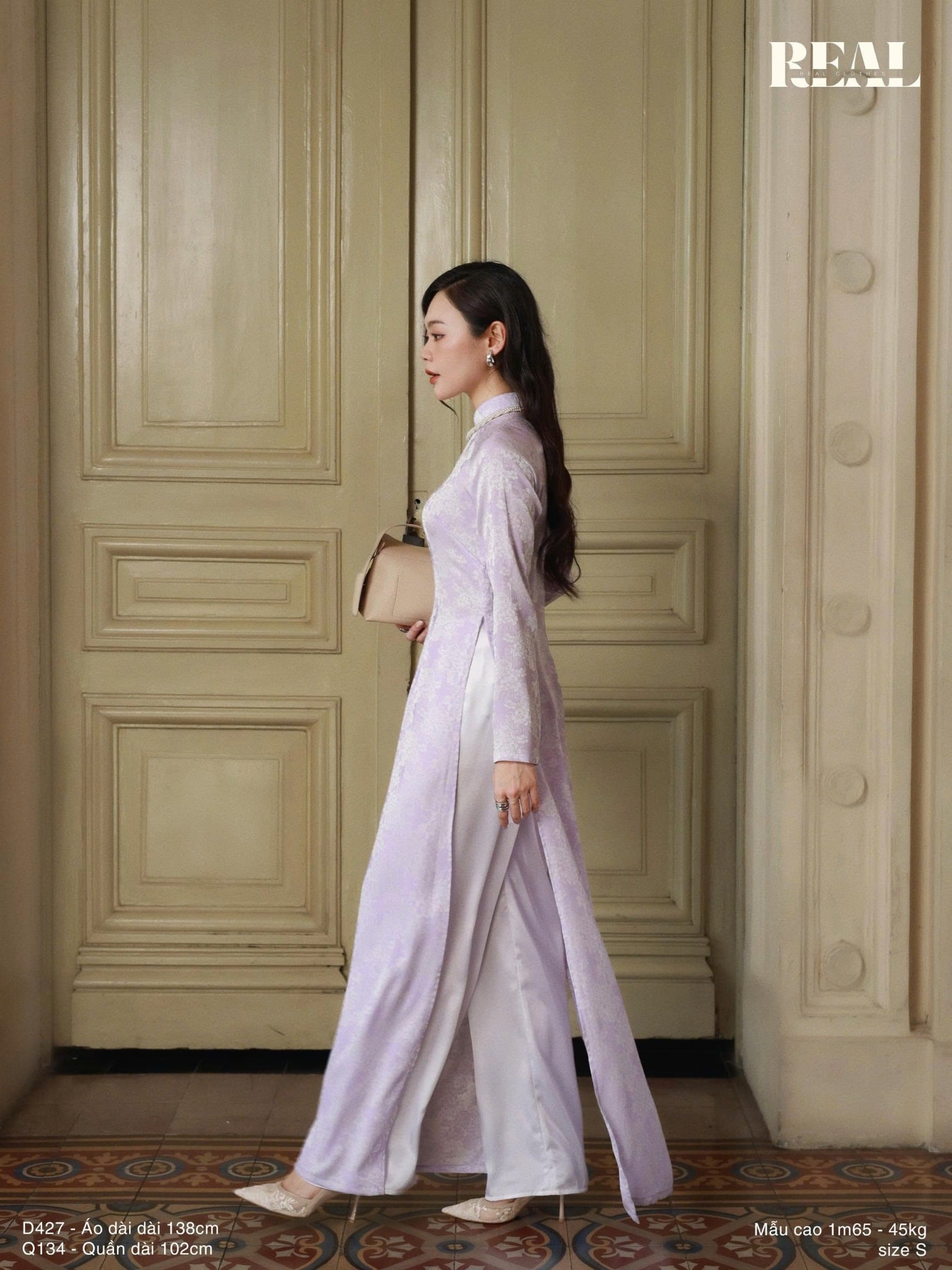 Áo dài truyền thống Nhã An tím tay dài MỚI