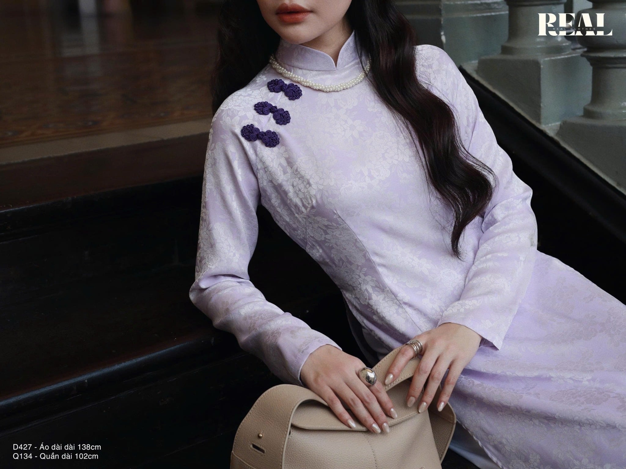 Áo dài truyền thống Nhã An tím tay dài MỚI