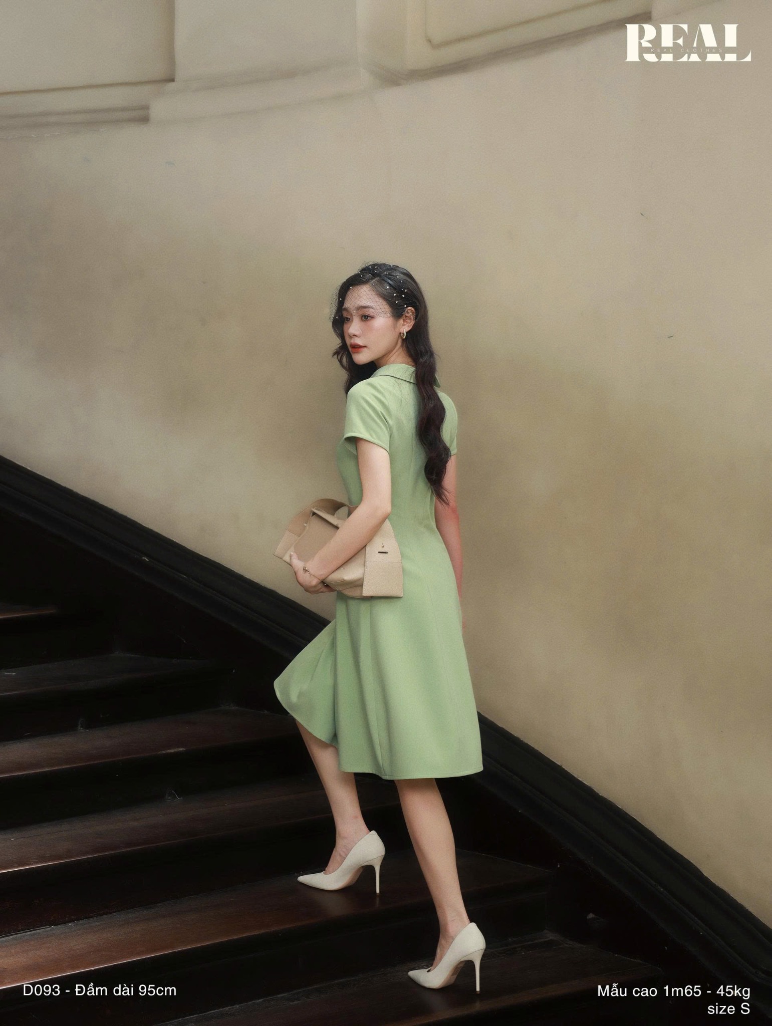 Đầm 8 mảnh cổ lá sen mint