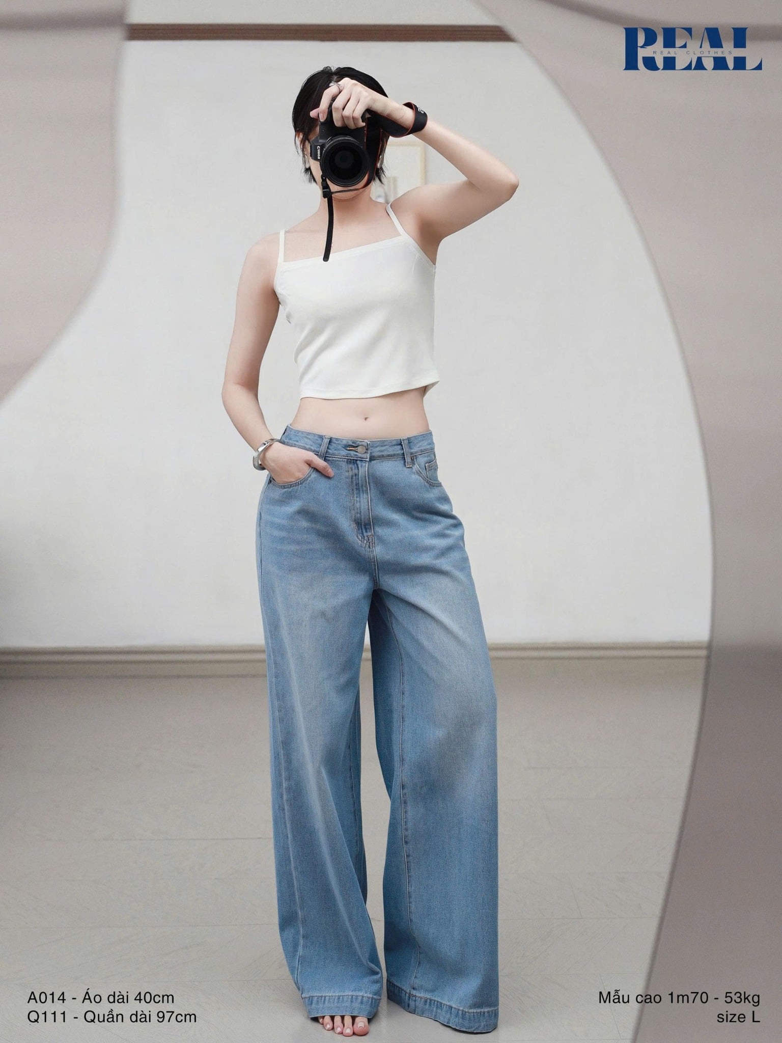 Quần Jeans suông xanh nhạt