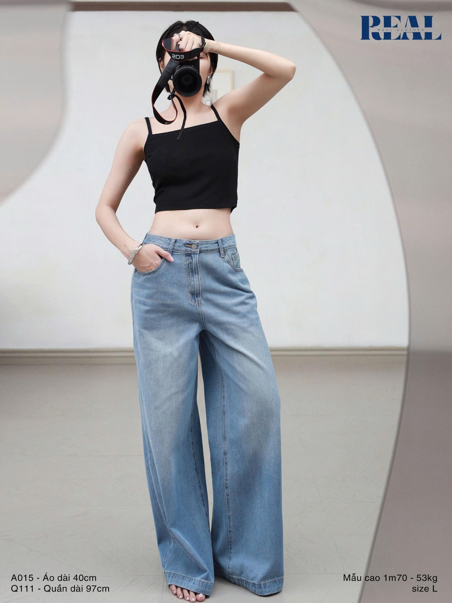 Quần Jeans suông xanh nhạt