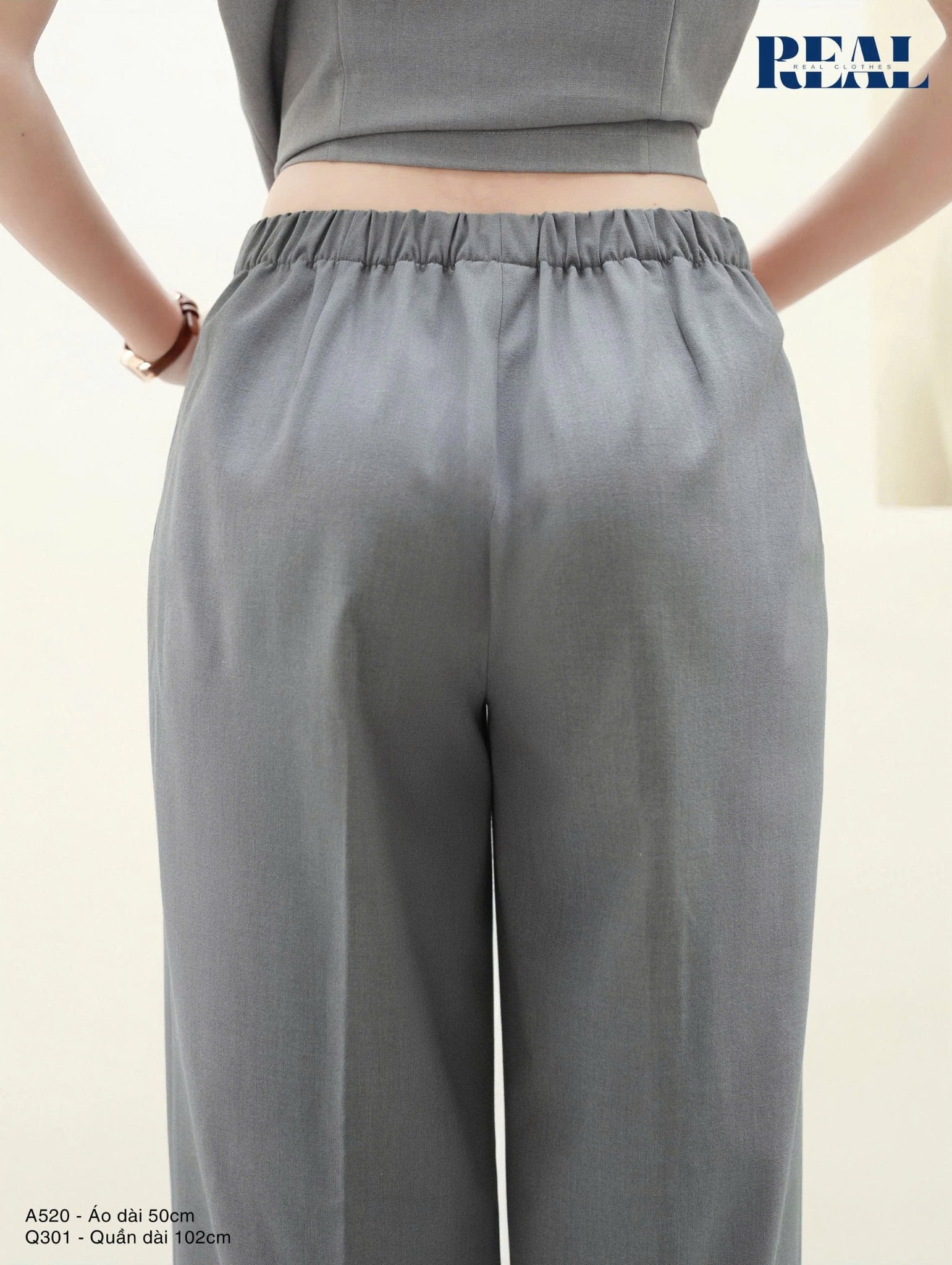 Quần lưng thun suông xám nhạt