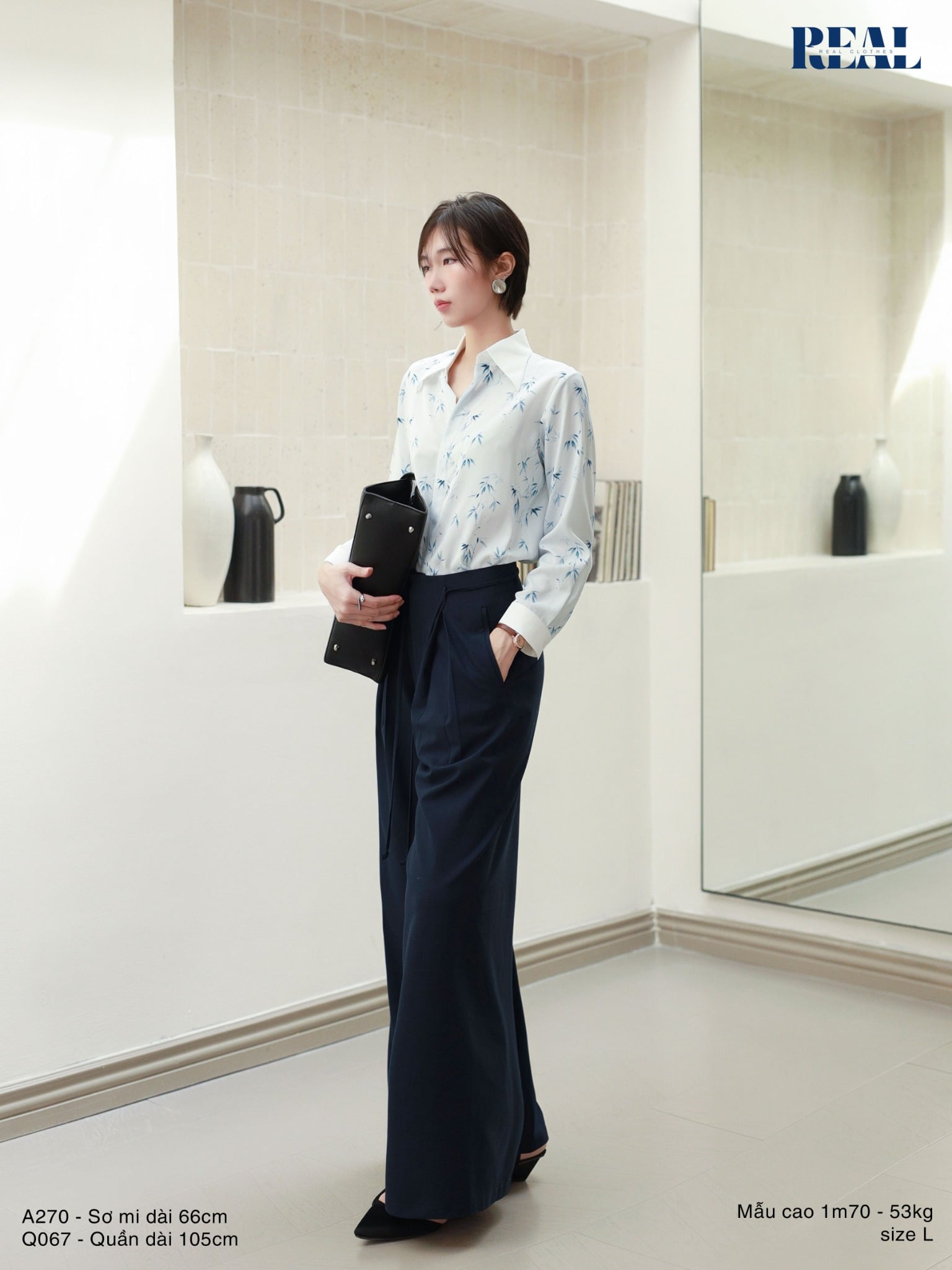 Sơ mi phối cổ họa tiết