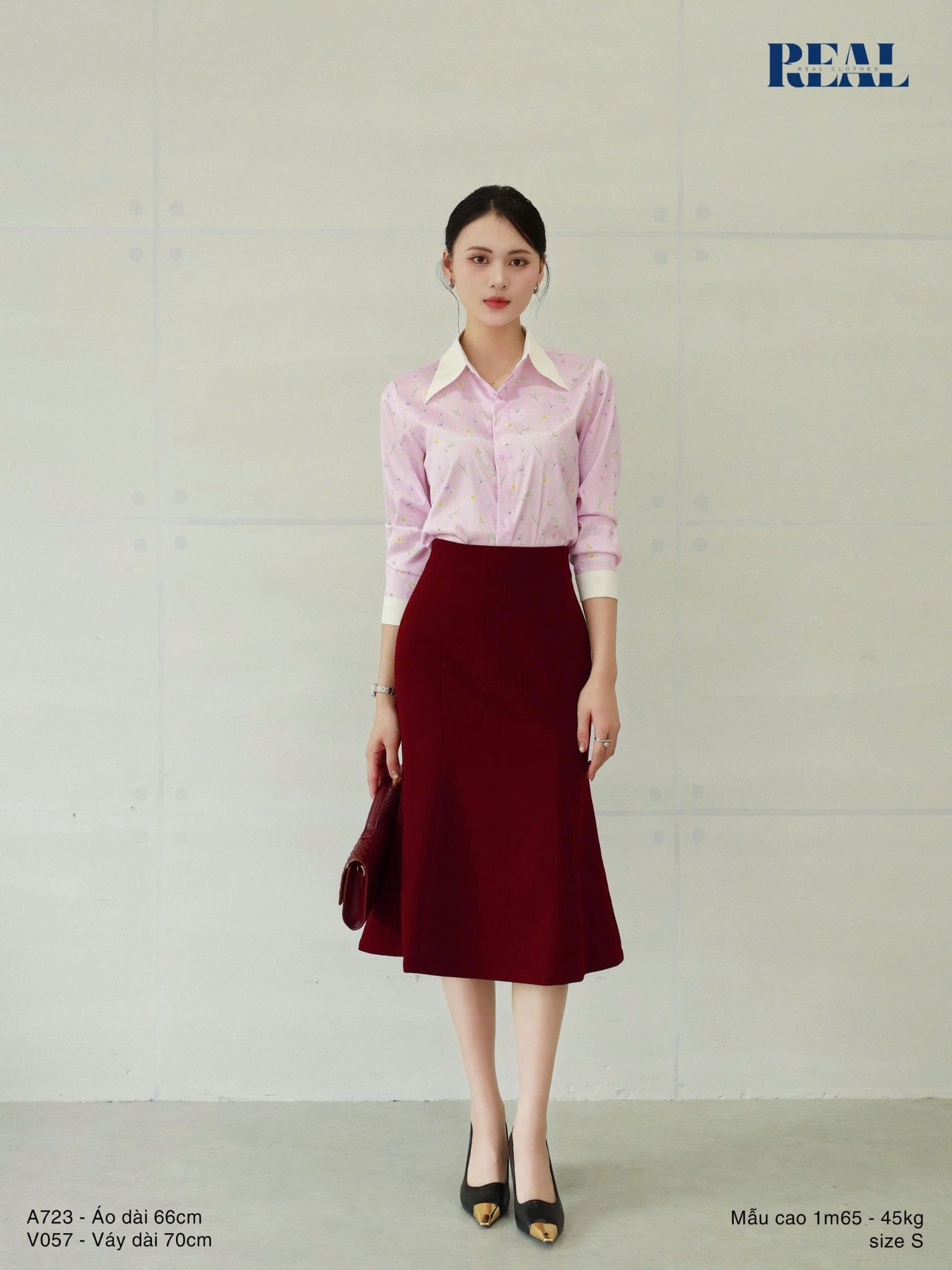 Sơ mi phối cổ hoa hồng