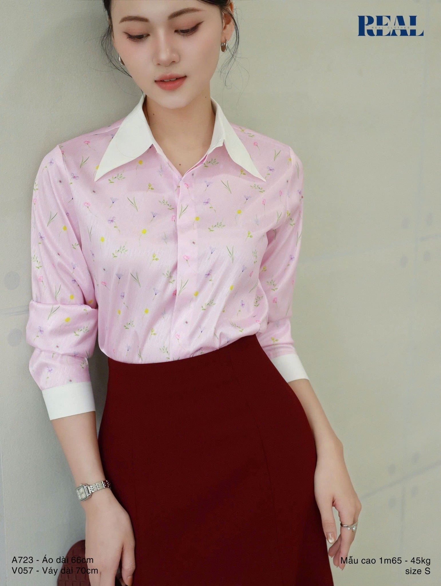 Sơ mi phối cổ hoa hồng