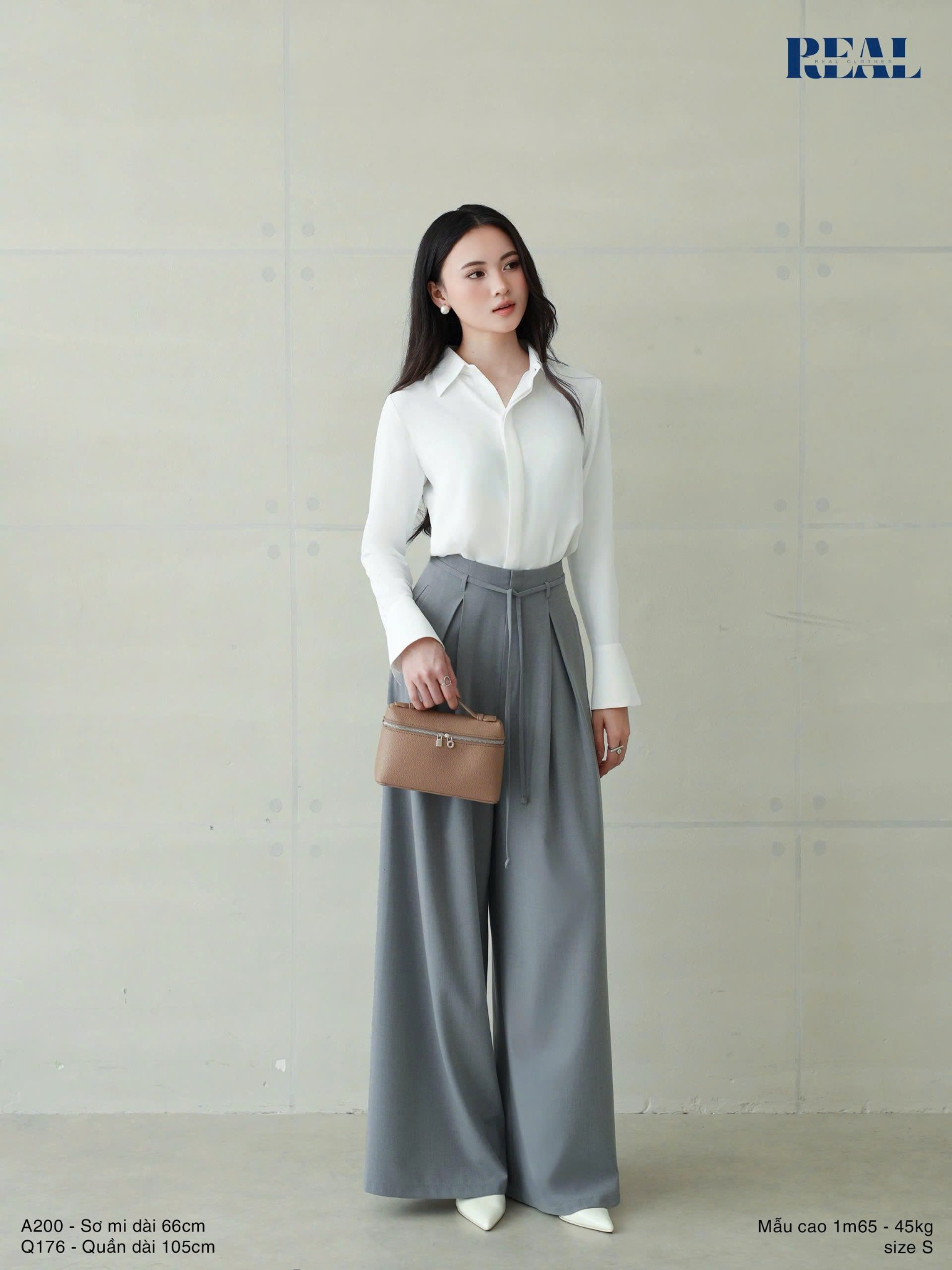  Quần ống rộng xám nhạt 