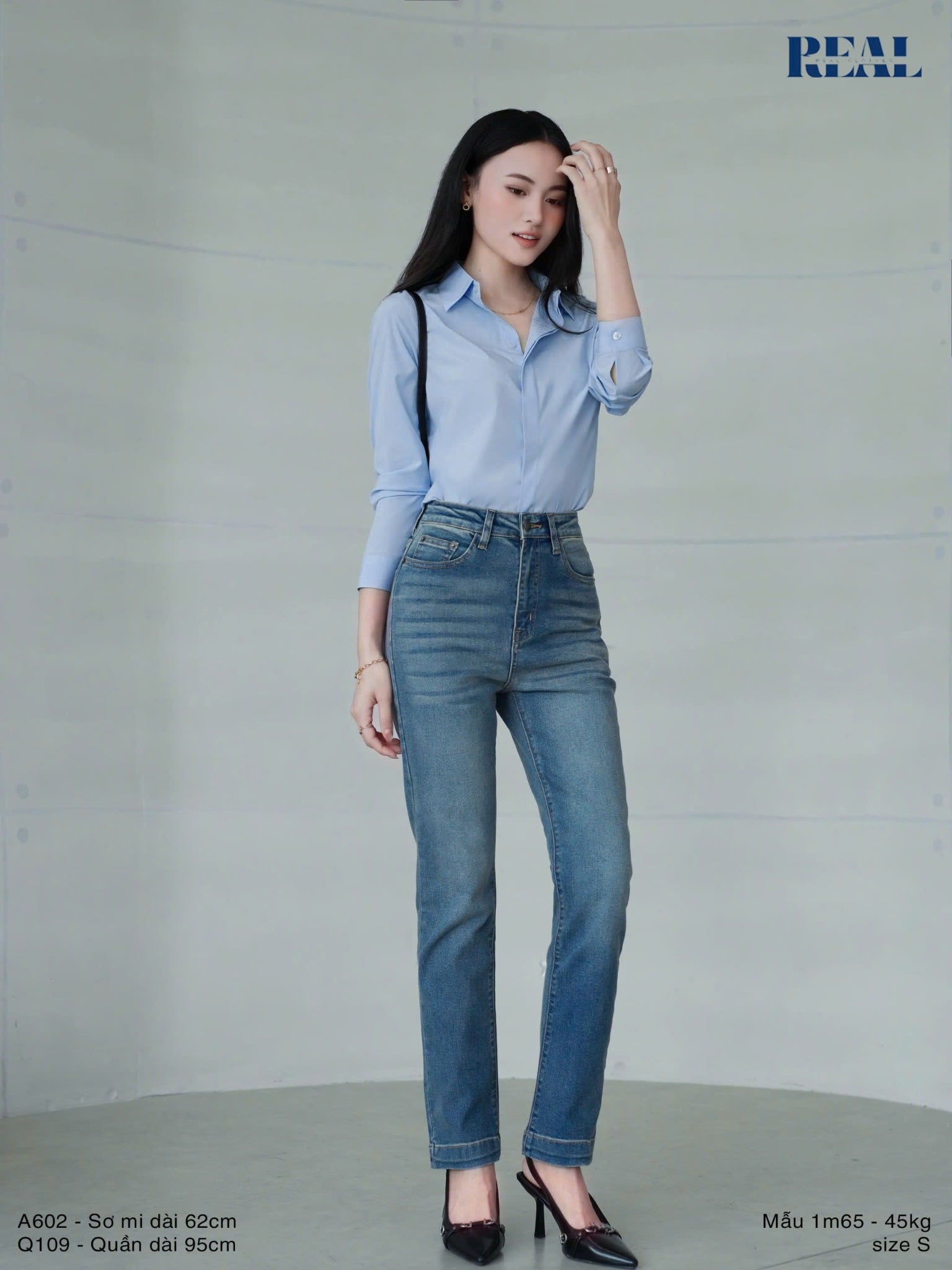  Quần Jeans basic xanh đậm 