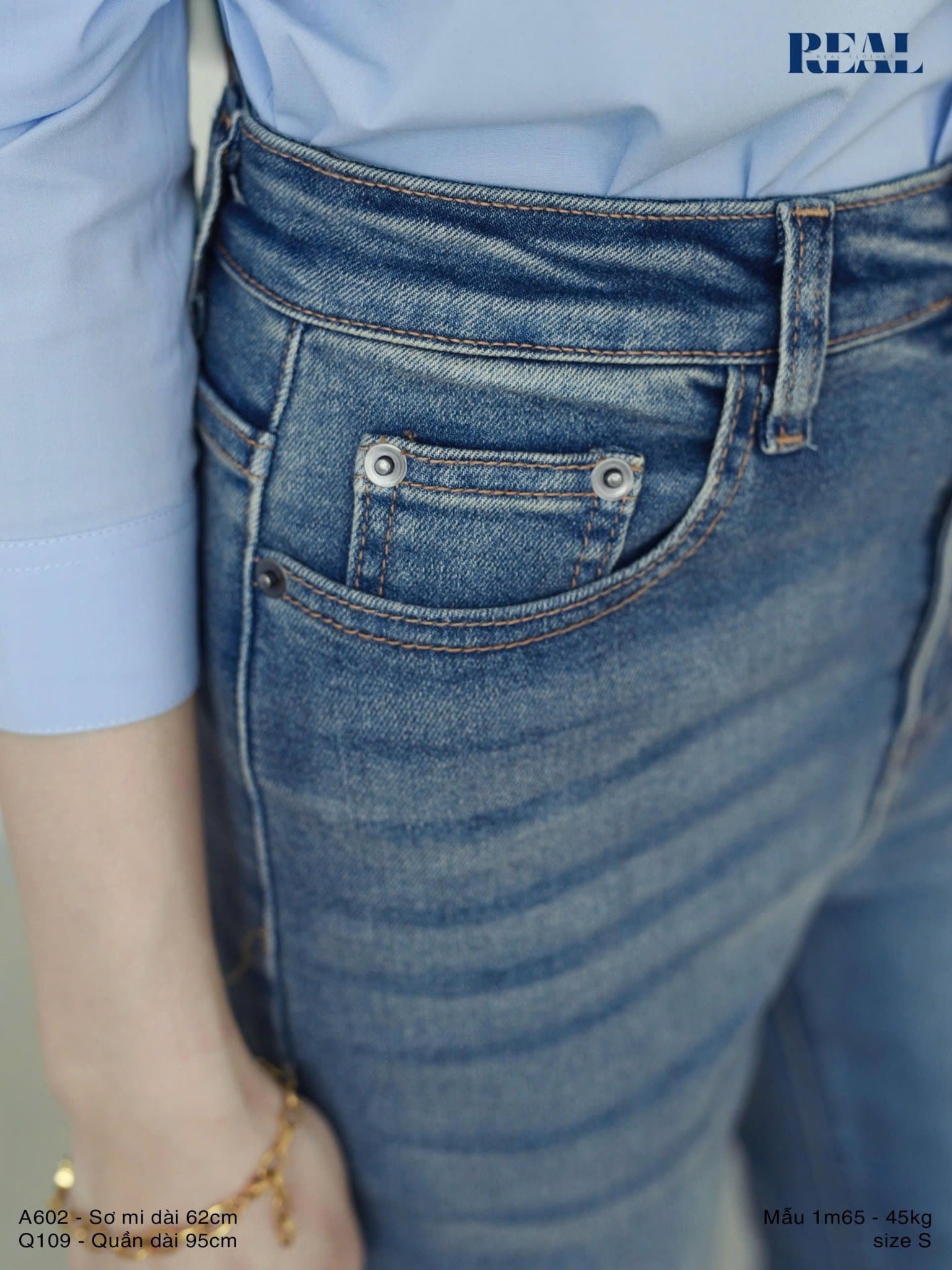 Quần Jeans basic xanh đậm