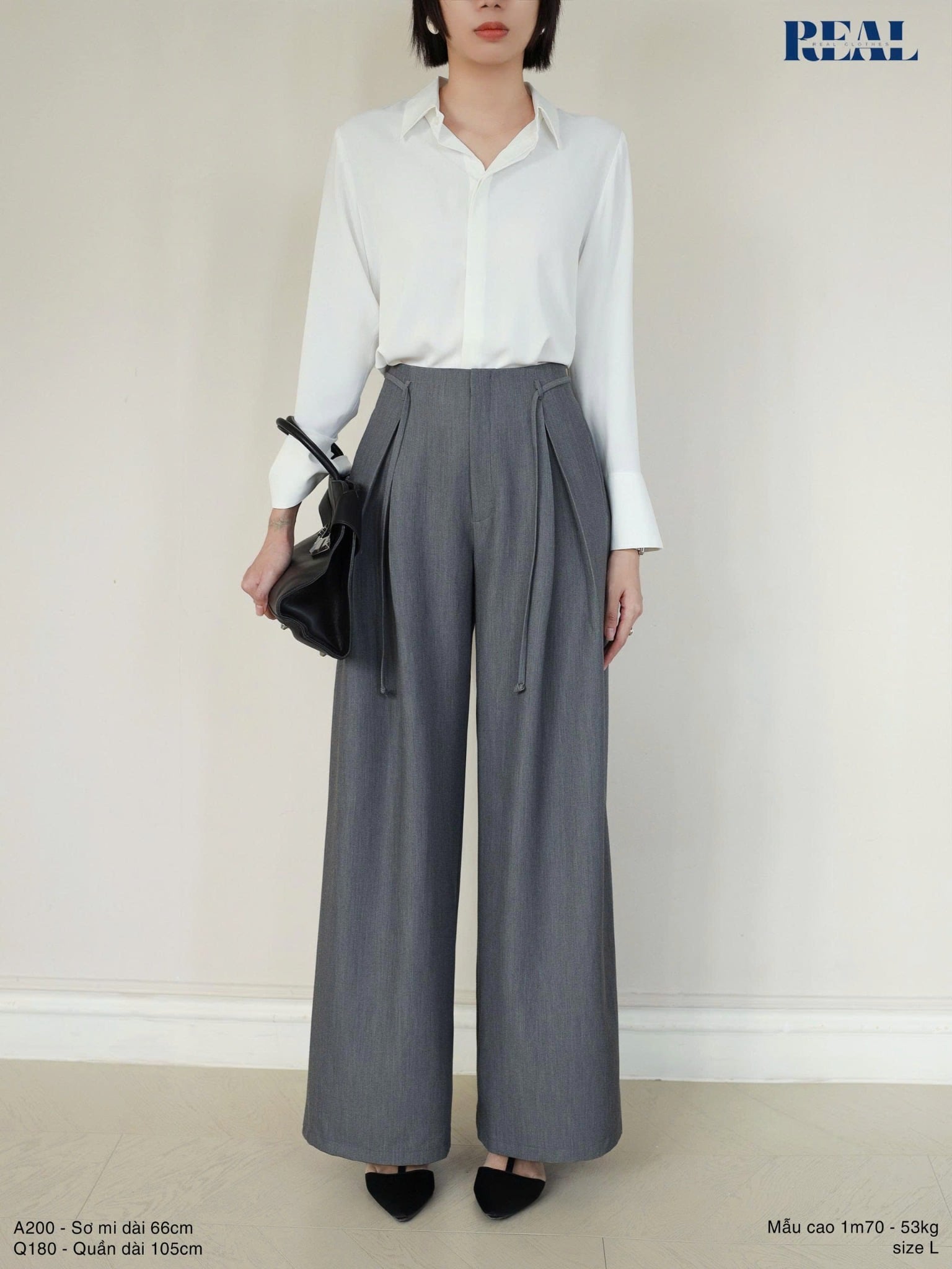  Quần ống rộng xám đậm MỚI 