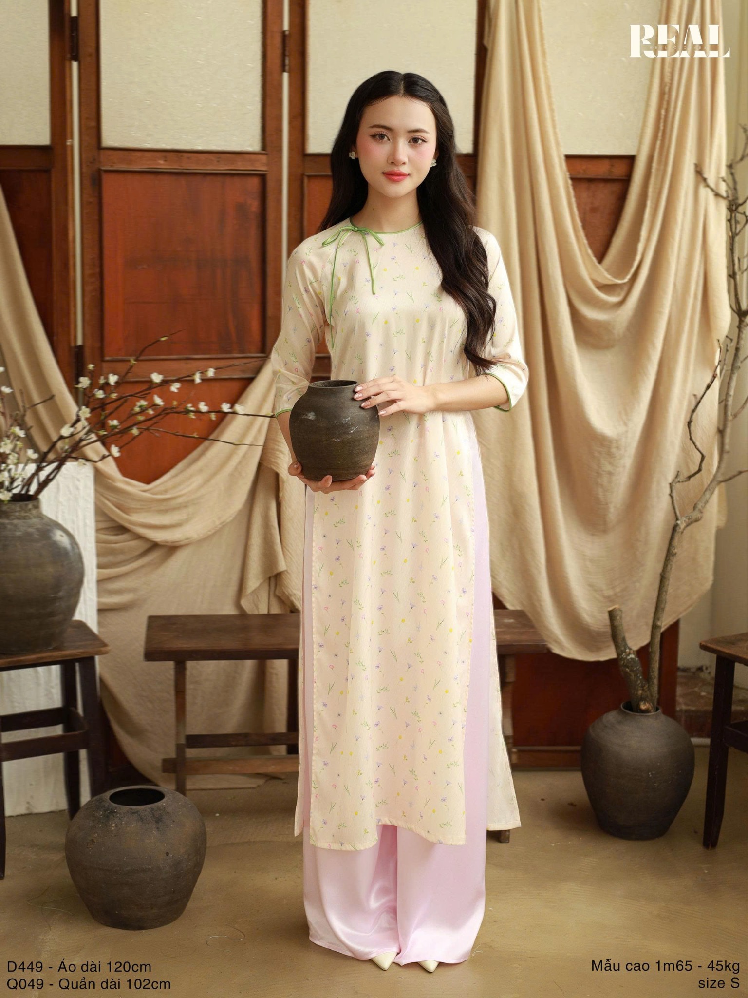  Áo dài cách tân Linh Lan cam nhạt 