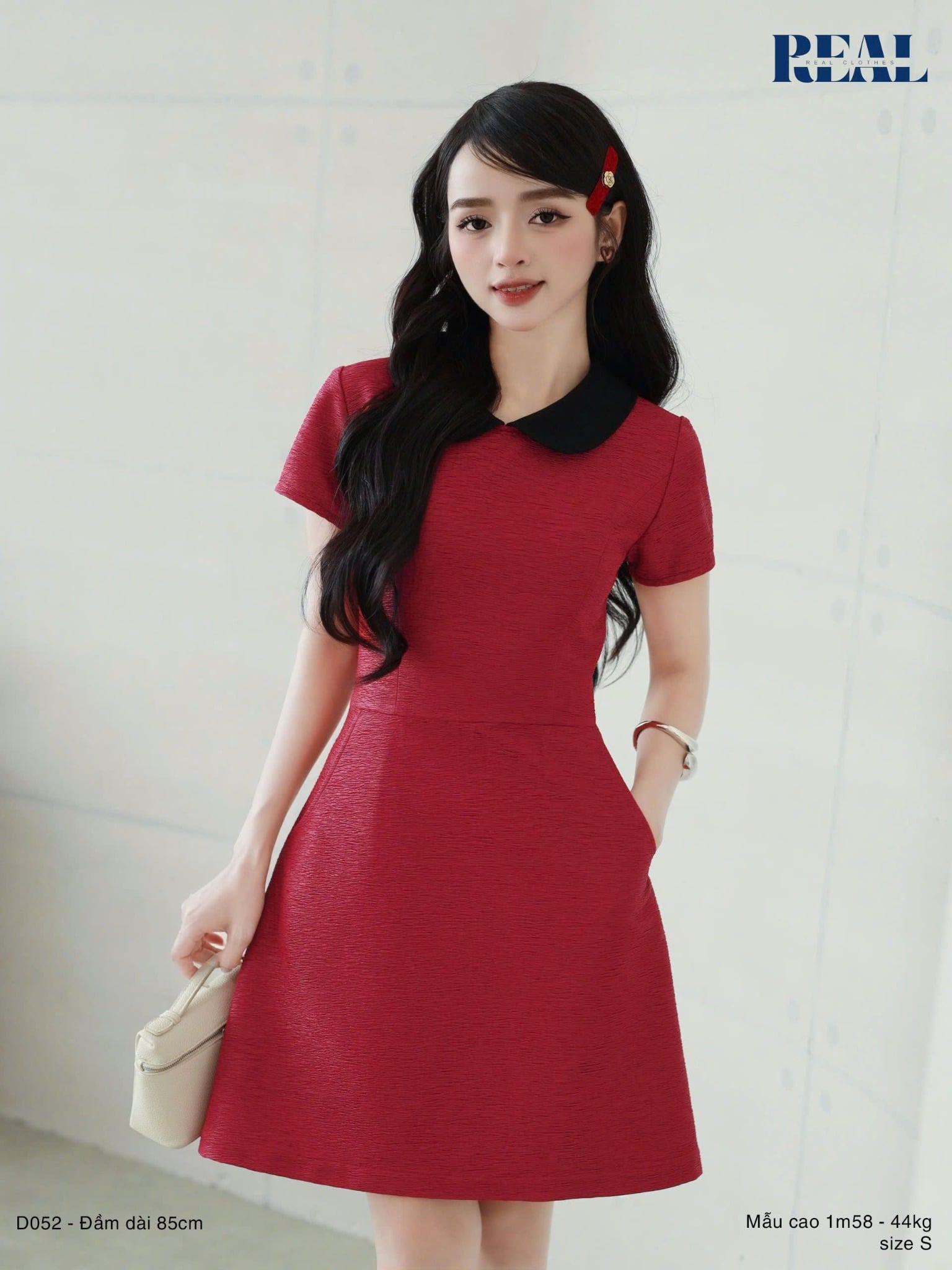  Đầm Jennie form A cổ lá sen 