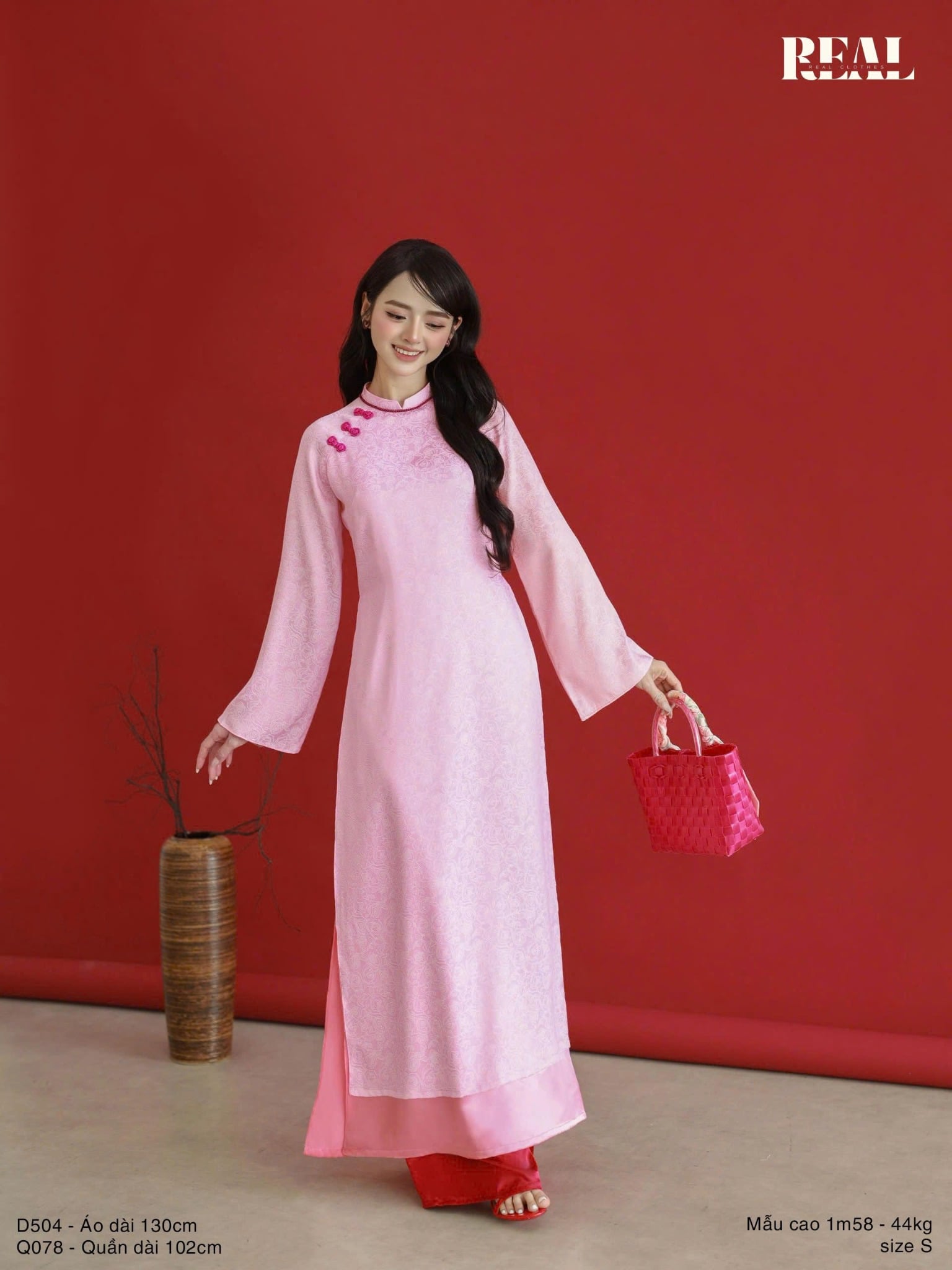  Áo dài 2 tà Hoa Hồng 