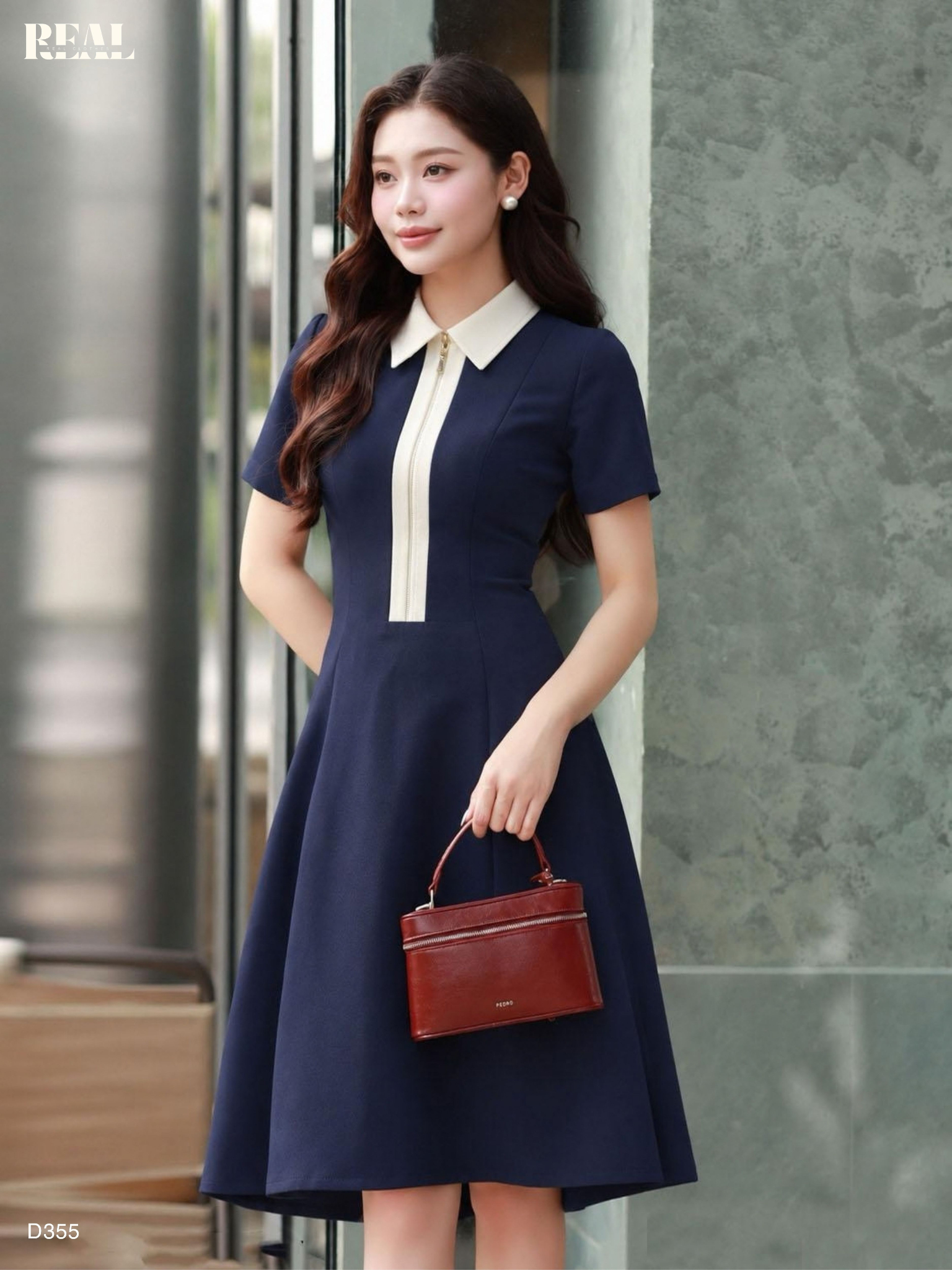 Đầm 8 mảnh zipper xanh navy ver 2 