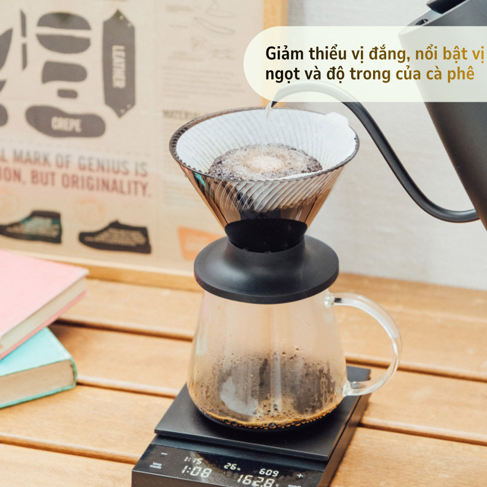  Phễu V60 NEO pha cà phê Hario V60 dripper Neo VDN 72 rãnh, size 02 (nhựa Tritan Eastman và silicone) 