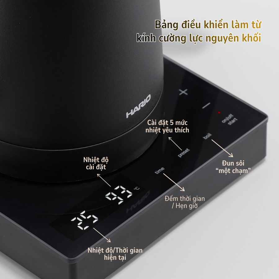  [PRE-ORDER] Ấm rót điện điều chỉnh nhiệt cao cấp Hario Electric Kettle LYRA 800ml siêu nhẹ (220V, 1200W, 2 màu Trắng/Đen) 