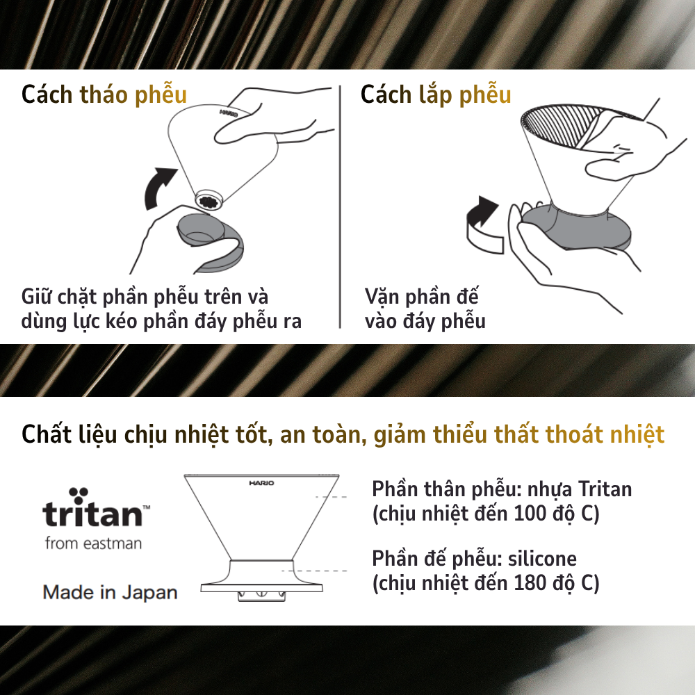  Phễu V60 NEO pha cà phê Hario V60 dripper Neo VDN 72 rãnh, size 02 (nhựa Tritan Eastman và silicone) 