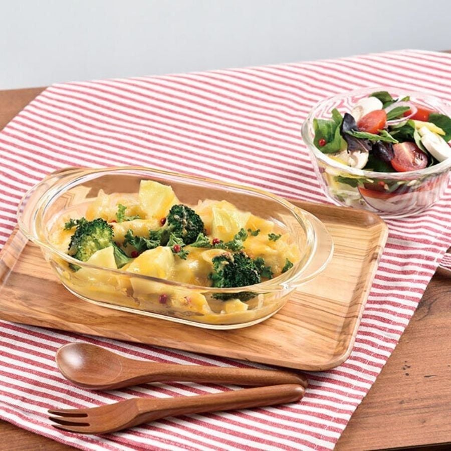  Khay thủy tinh chịu nhiệt cao cấp Hario heatproof gratin plate 600ml dùng được lò nướng, lò viba 