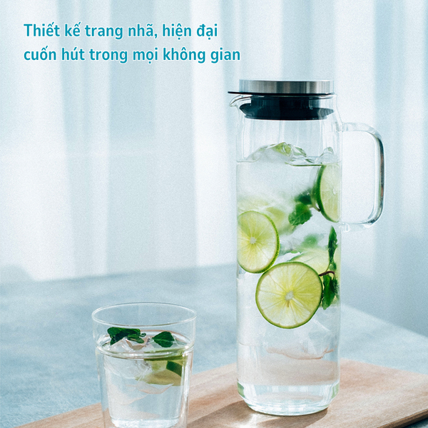  Bình nước bằng thủy tinh chịu nhiệt cao cấp Hario Water Jug 1.300ml (nắp thép, tay cầm thủy tinh) 