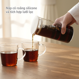  Bình thủy tinh cao cấp Hario SLOWRA 700ml đa dụng, có miệng rót, nắp lưới lọc (dùng được lò viba) 