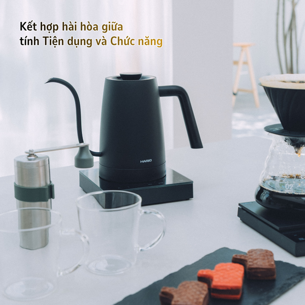  Ấm rót điện điều chỉnh nhiệt cao cấp Hario Electric Kettle LYRA 800ml siêu nhẹ (220V, 1200W, 2 màu Trắng/Đen) 