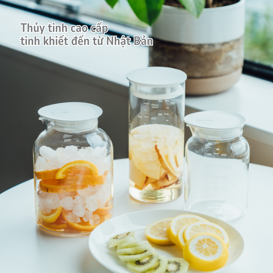  Bình thủy tinh cao cấp Hario SLOWRA 700ml đa dụng, có miệng rót, nắp lưới lọc (dùng được lò viba) 