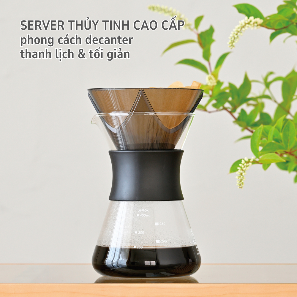  Set phễu Hario Mugen kèm bình server thủy tinh 400ml Hario easy coffee pot (phù hợp cho người mới) 