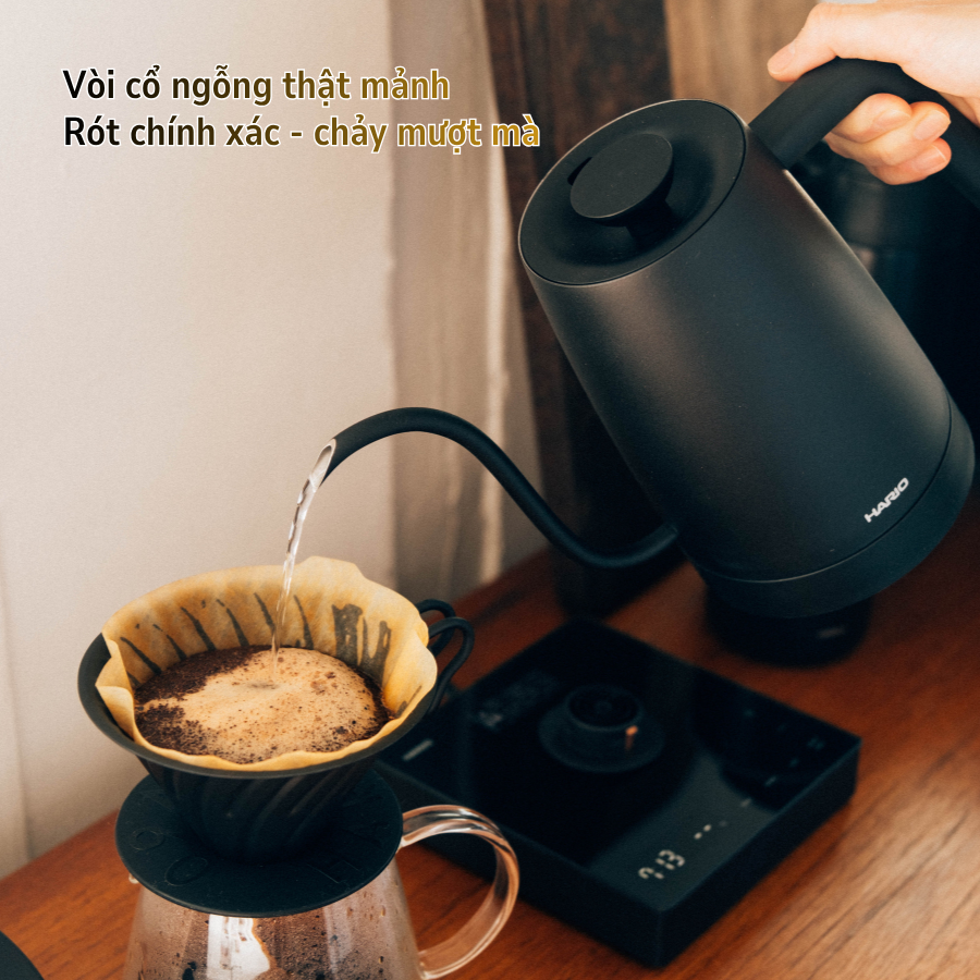  [PRE-ORDER] Ấm rót điện điều chỉnh nhiệt cao cấp Hario Electric Kettle LYRA 800ml siêu nhẹ (220V, 1200W, 2 màu Trắng/Đen) 