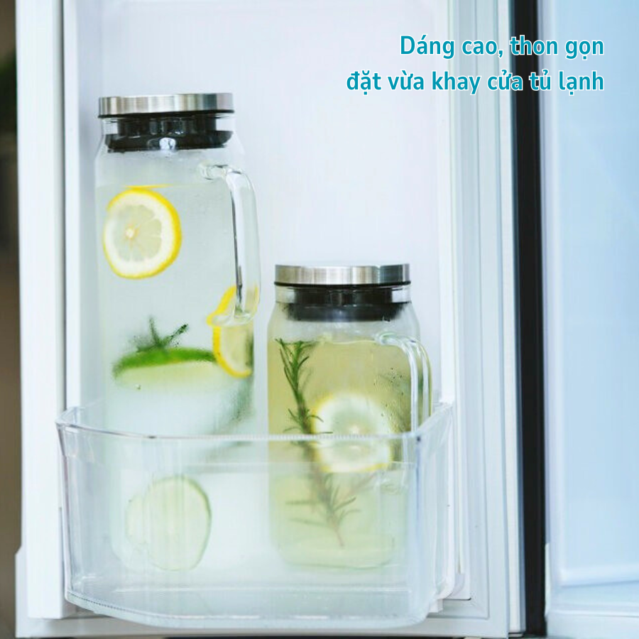  Bình nước bằng thủy tinh chịu nhiệt cao cấp Hario Water Jug 1.300ml (nắp thép, tay cầm thủy tinh) 