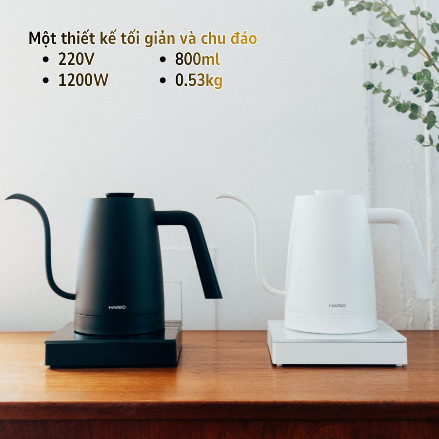  [PRE-ORDER] Ấm rót điện điều chỉnh nhiệt cao cấp Hario Electric Kettle LYRA 800ml siêu nhẹ (220V, 1200W, 2 màu Trắng/Đen) 