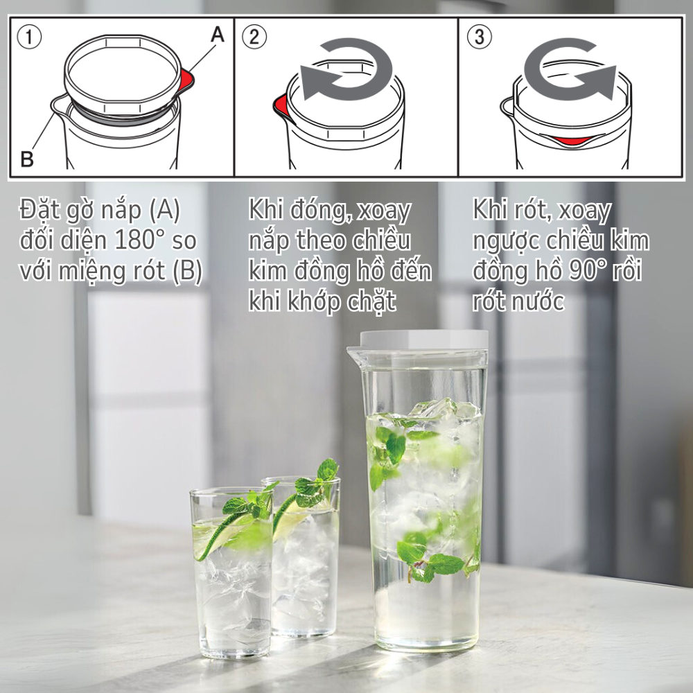  Bình đựng nước cao cấp Hario Jusio water pitcher FPJ-11-SG (nhựa PCT Tritan đặc biệt từ Eastman) 